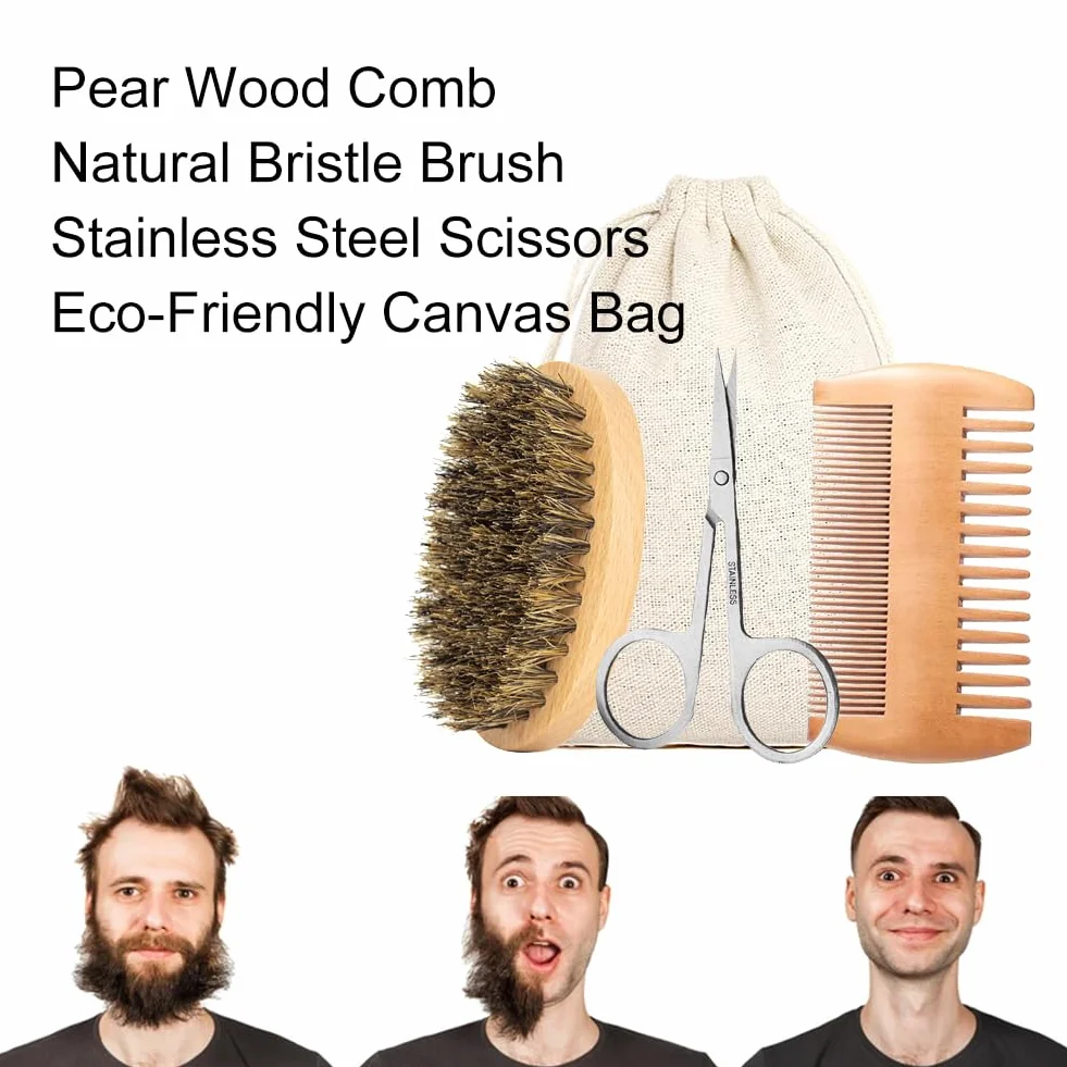 Cerioll Spazzola Da Barba Con Setole, Spazzola Da Barba Con Setole Di Cinghiale, Spazzola Per Barba Uomo, Pettine Da Barba E Set Di Spazzola Per Uomo, Con Pettine Per Barba, Forbici Da Barba