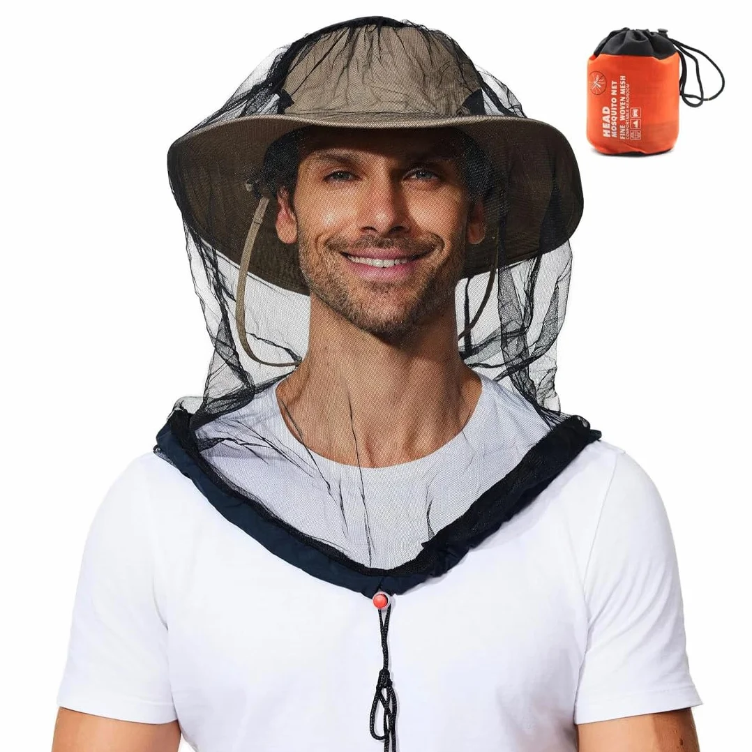 Cappello Zanzariera 50×50cm Protezione Antizanzare Viso Campeggio Escursionismo Pesca Anti-Insetti