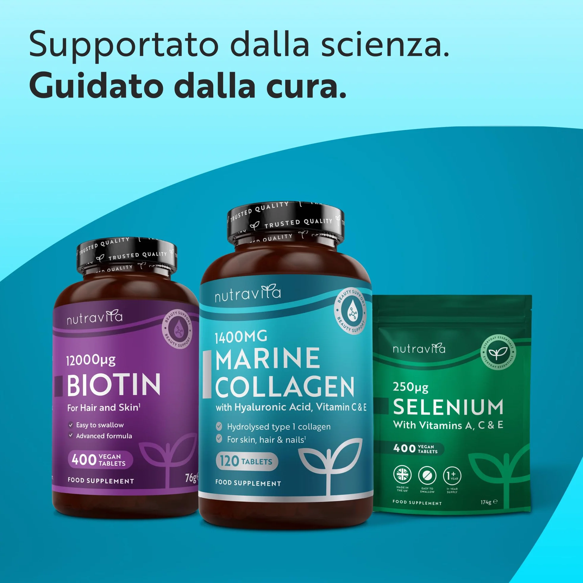 Nutravita Collagene Marino con Acido Ialuronico 1400mg - 120 Compresse - Integratore per Capelli, Pelle e Articolazioni