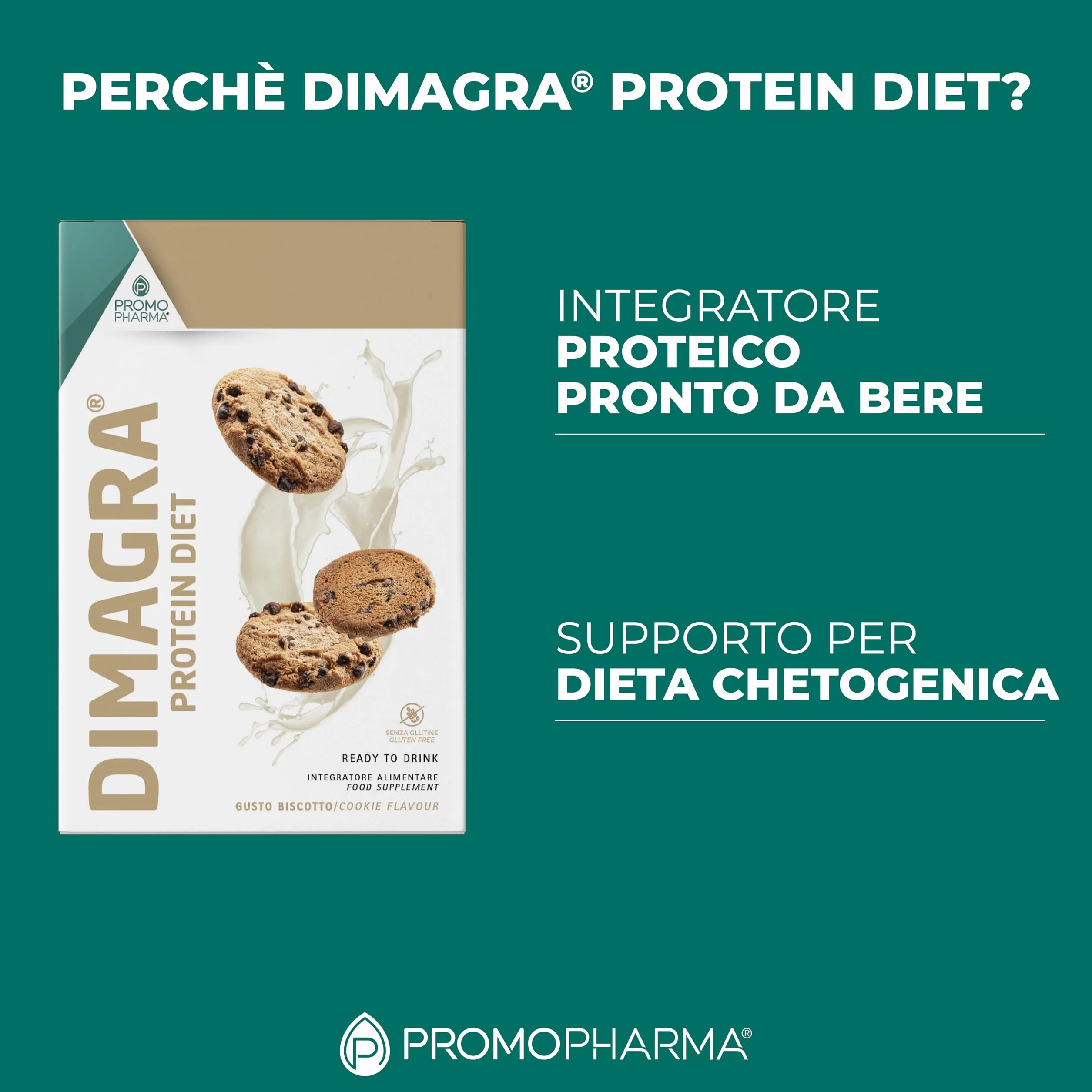 Dimagra Protein Diet - Integratore Proteico Pronto da Bere per Dieta Chetogenica e Controllo del Peso - Low Carb, Alto Contenuto Proteico - Gusto Biscotto - 7 Pouch da 220 g