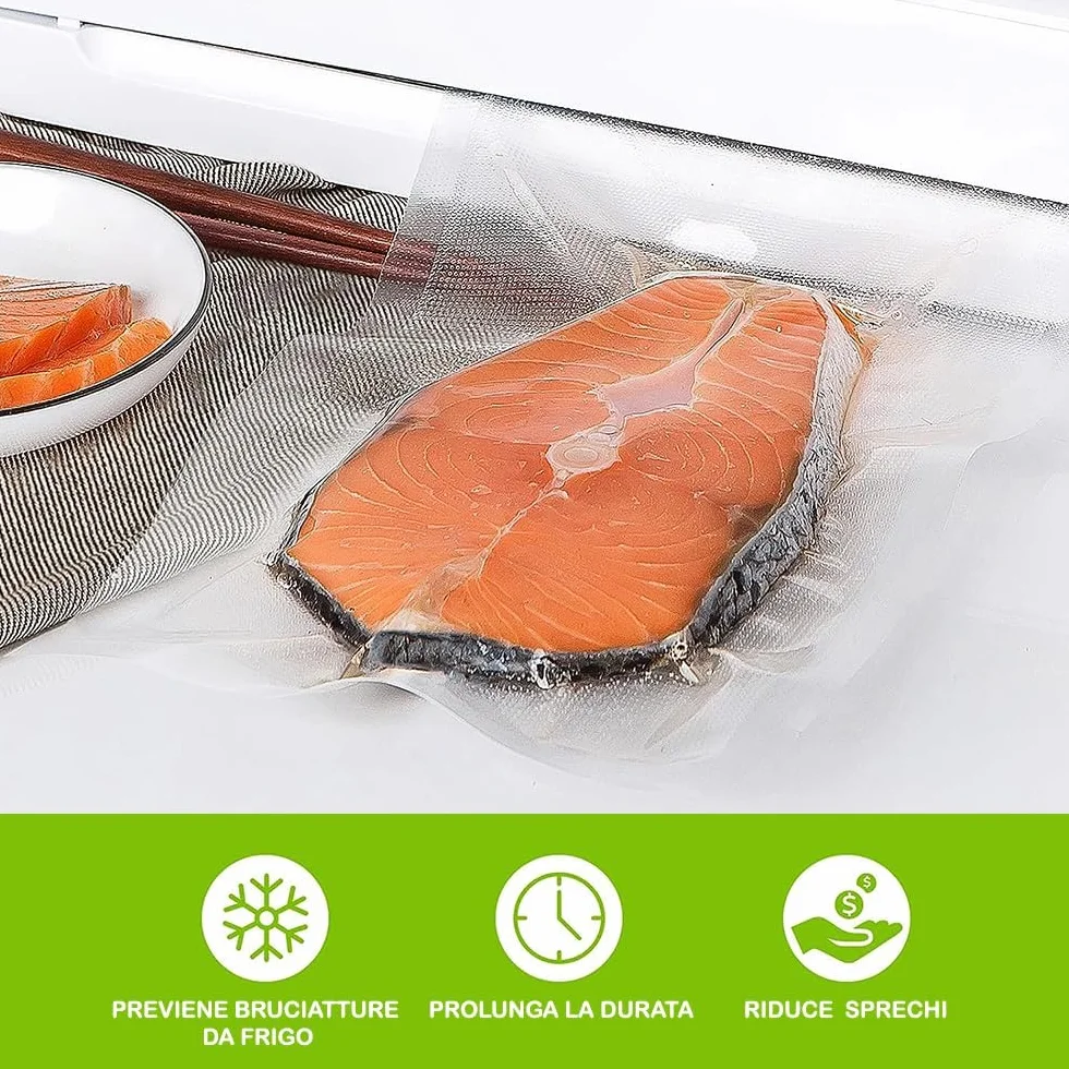 Sacchetti Sottovuoto Goffrati GM 100, 12x25 cm per Macchine Sottovuoto, Senza BPA