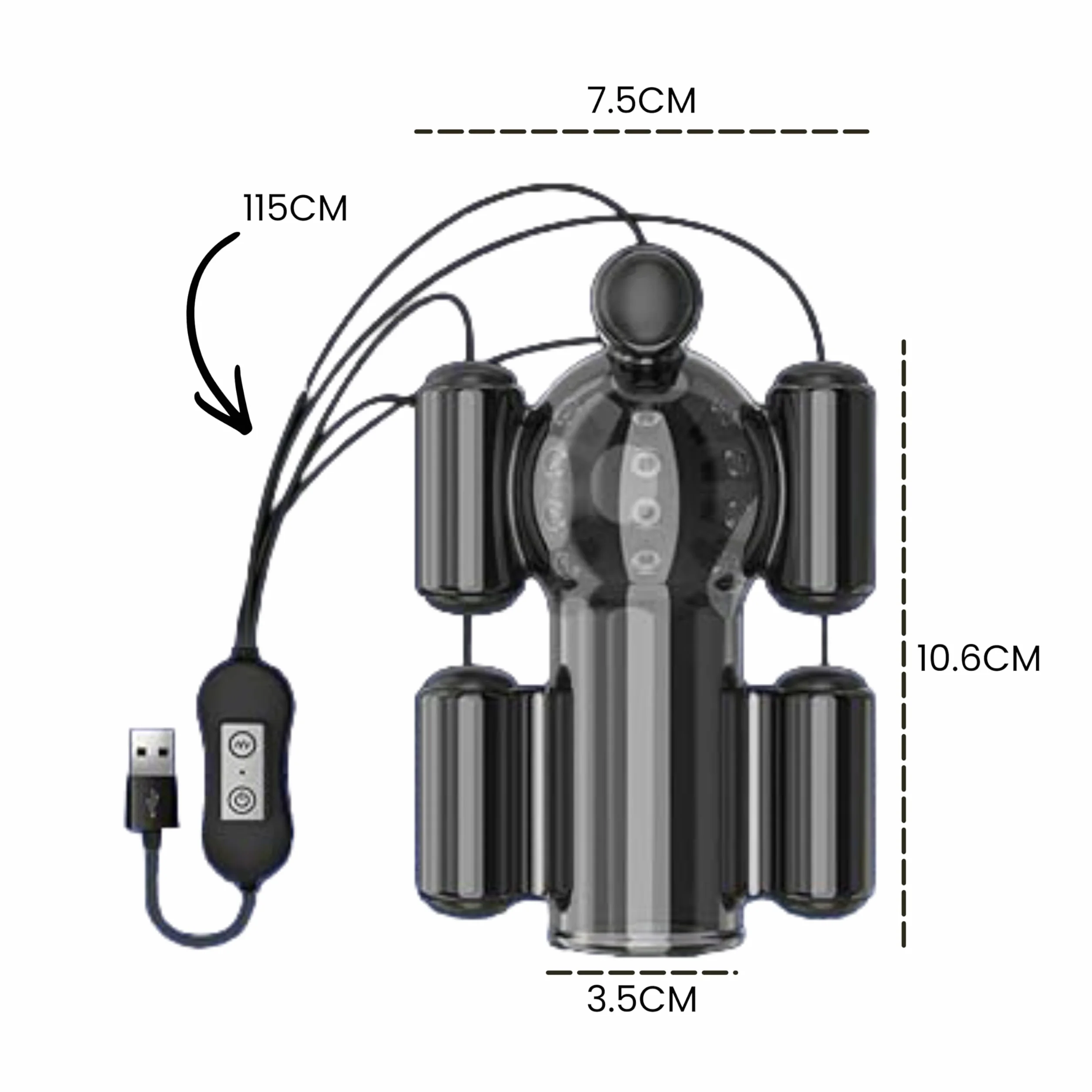 FOPS Stimolatore Gluteo con Vibrazione Nero – 10,6 cm Cover Peniana con 20 Modalità, Funzione Anello Peniano e Cavo di Carica USB Lungo per Uomini N05-23