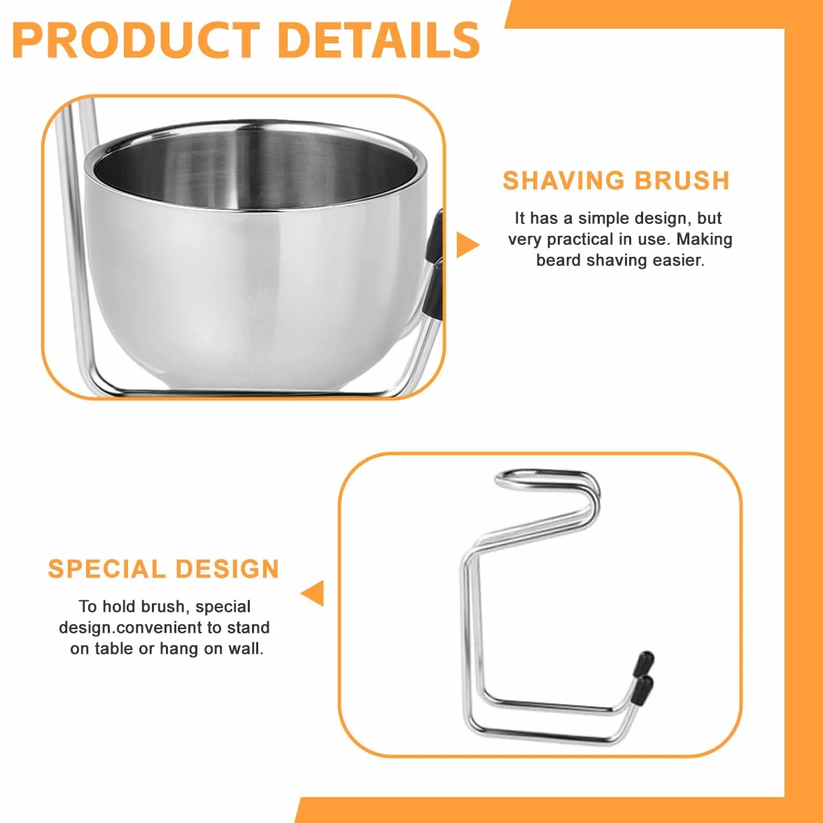 Supporto per pennello da barba con ciotola, in acciaio inox, supporto per pennello da barba, set per la pulizia del viso maschile (argento)