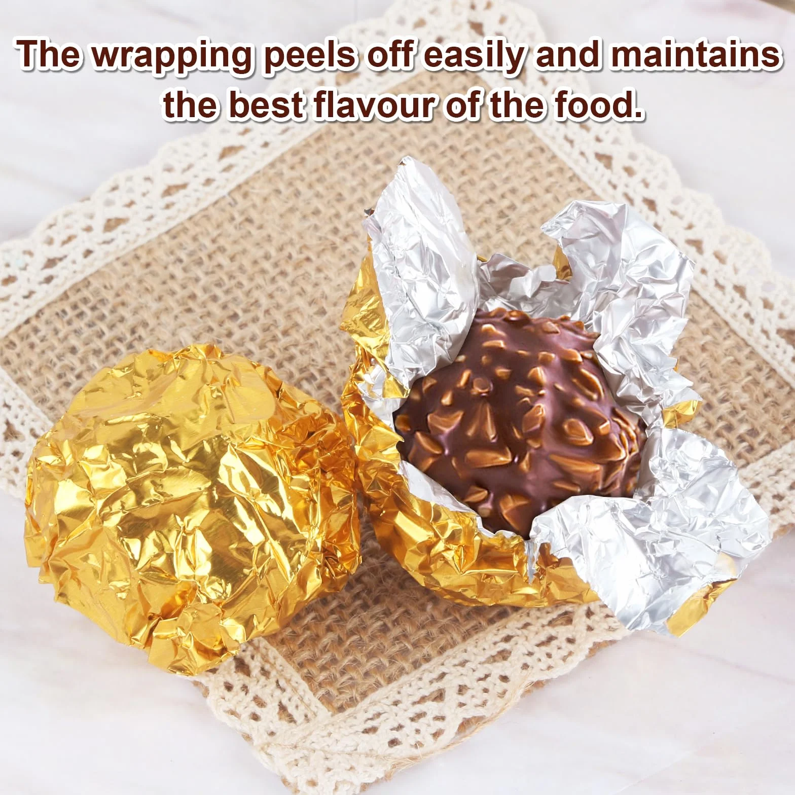 100 pezzi di carta per imballaggio al cioccolato, carta d'oro, 20 x 20 cm, confezione per cioccolato, qualità alimentare, foglio di alluminio dorato per caramelle fatte in casa, barrette di