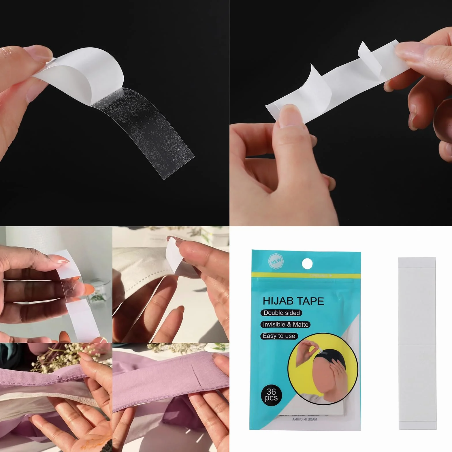 Pacchetto 36pcs Strisce Adesive Anti -Esposizione per Donne Usi Singoli Nastro A Doppio Lato Collare Fisso con Adesivi Antisciplici in Tessuto A Doppio Lato Hijab Hijab