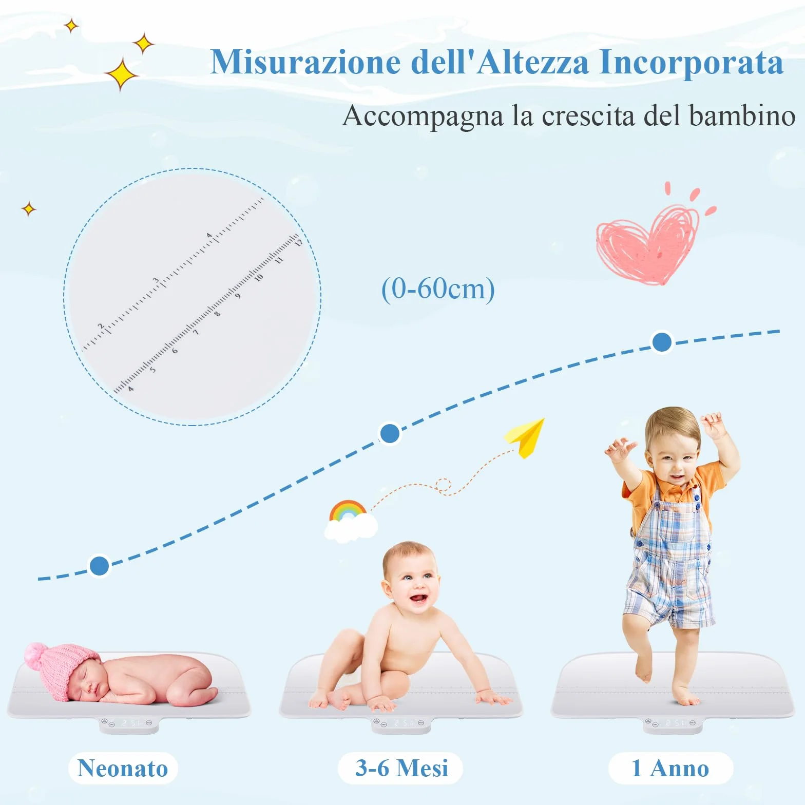 GYMAX Bilancia Digitale per Neonati, Funzioni Hold & Tare, Display LED, 30 kg, Bluetooth