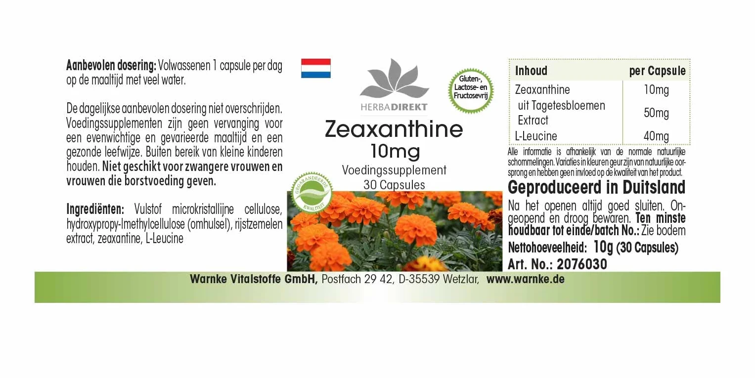 Zeaxantina 10mg 30 capsule Vegan HERBADIREKT by Warnke Vitalstoffe