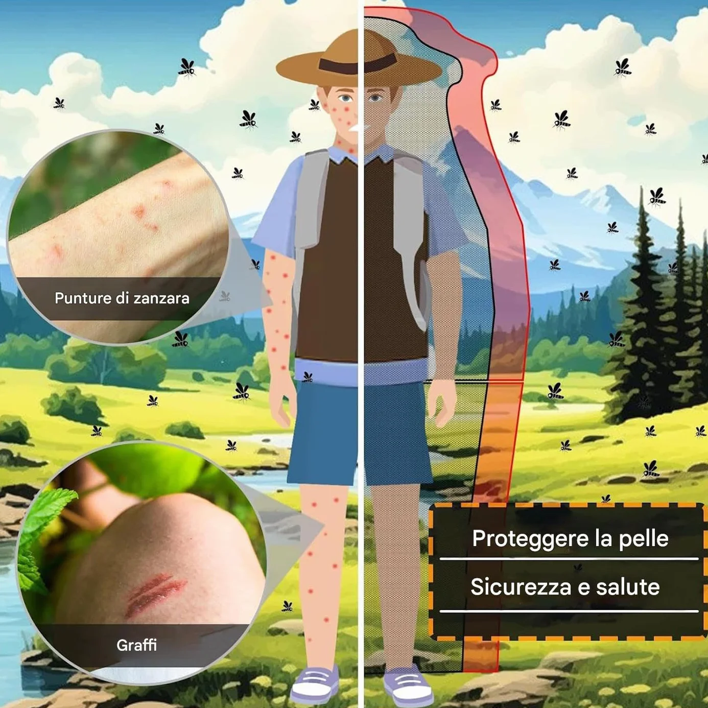 Tuta Anti-zanzare Anti-mosche Protezione Insetti Poliestere Leggero Traspirante per Esterni