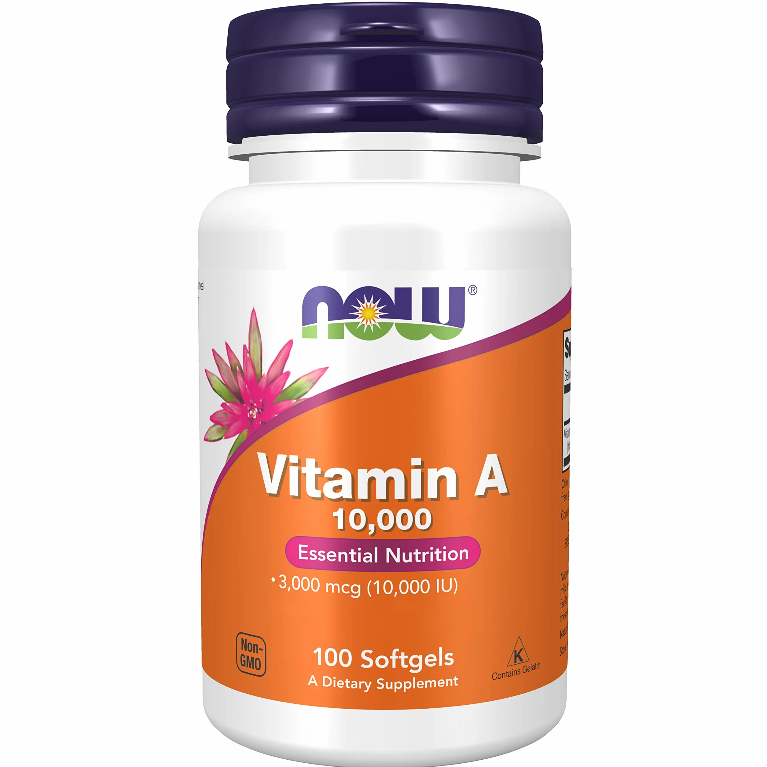 Now Foods Vitamina A 10000IU, 3000mcg, da palmitato di retinile e olio di fegato di merluzzo, ad alto dosaggio, 100 capsule, Testato in Laboratorio, Senza Glutine, Senza Soia, Non-GMO