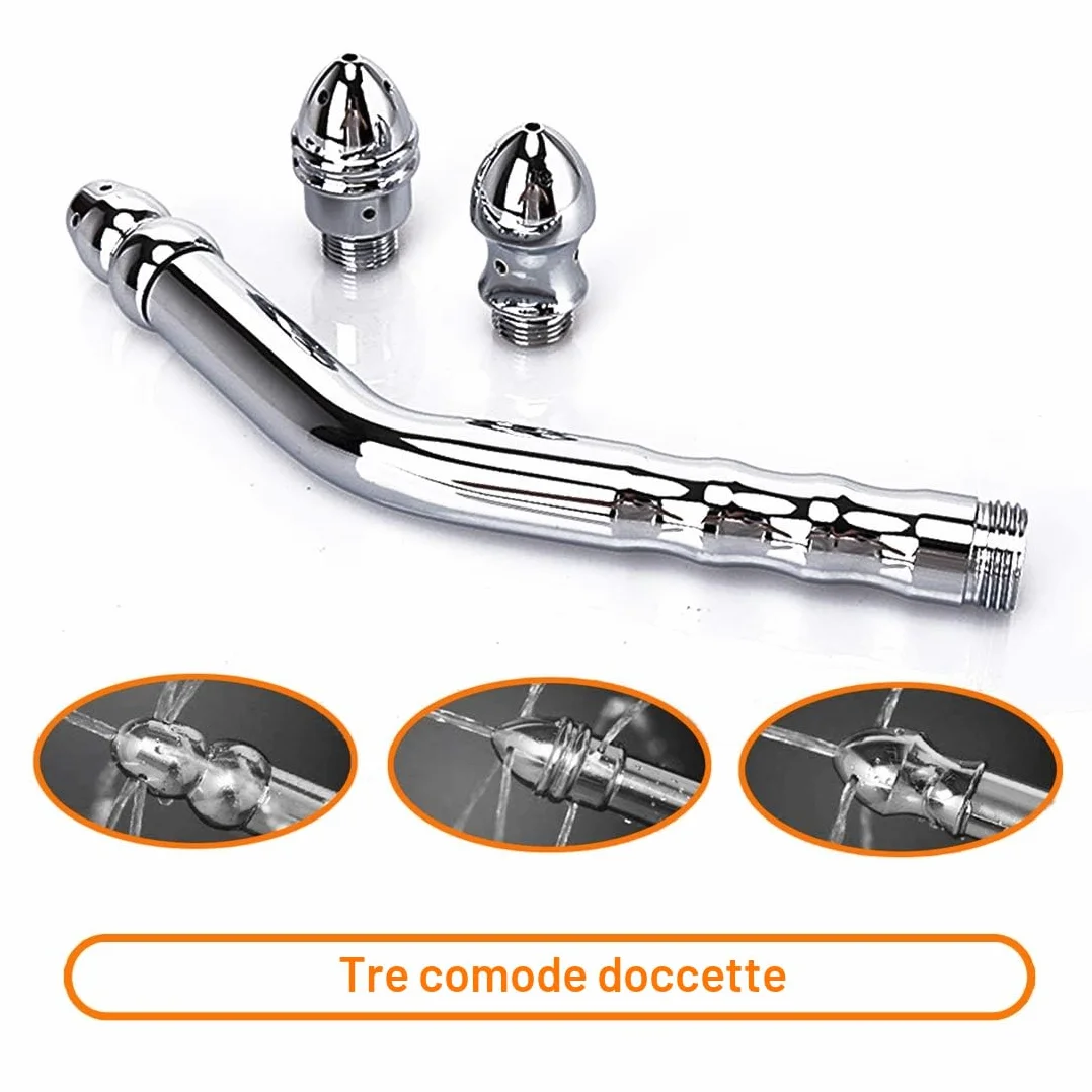 Soffioni alluminio clistere anale per doccia con 3 teste per la pulizia vaginale e anale, Sistema duro colonico?Detergente vaginale per clistere anale in alluminio con testa di doccia