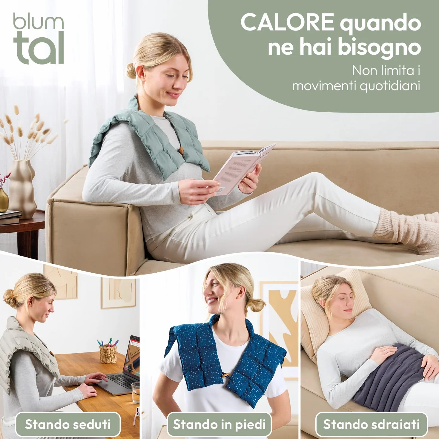 Blumtal cuscino con noccioli di ciliegia riscaldabile per cervicale - cuscino termico noccioli di ciliegio al 100% - scaldacollo da microonde fodera 100% cotone certificata OEKO-TEX - cuscino stampato