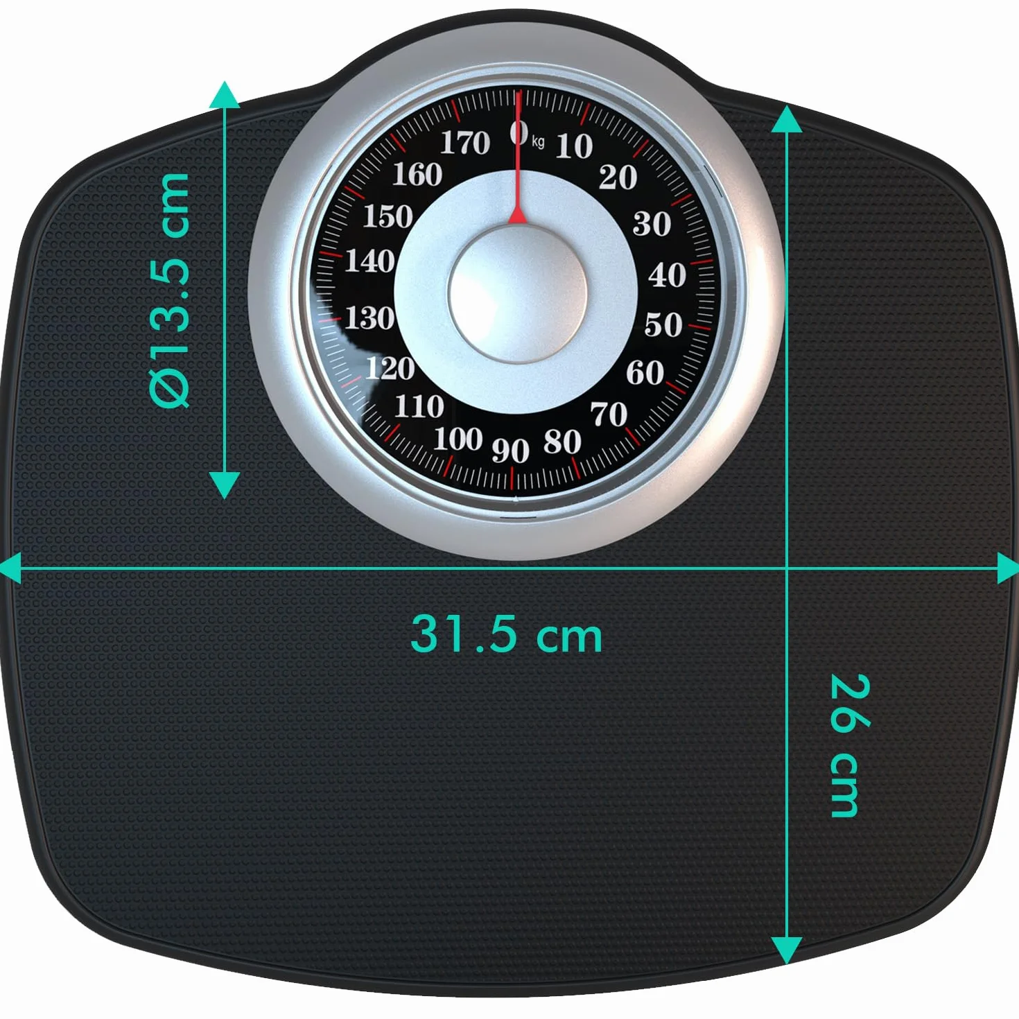 Adamson A25 Bilancia per Peso Corporeo - Fino a 180 KG - Quadrante Da 5,3” SU Piattaforma 31x30cm - Superficie in Gomma Antiscivolo - Bilancia Da Bagno Analogica Ad Precisione - 20 Anni DI Garanzia