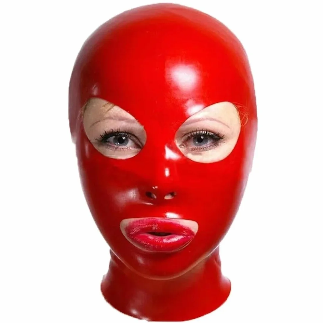 Maschera cappuccio di gomma lattice rosso naturale con cerniera fatta a mano Catsuit