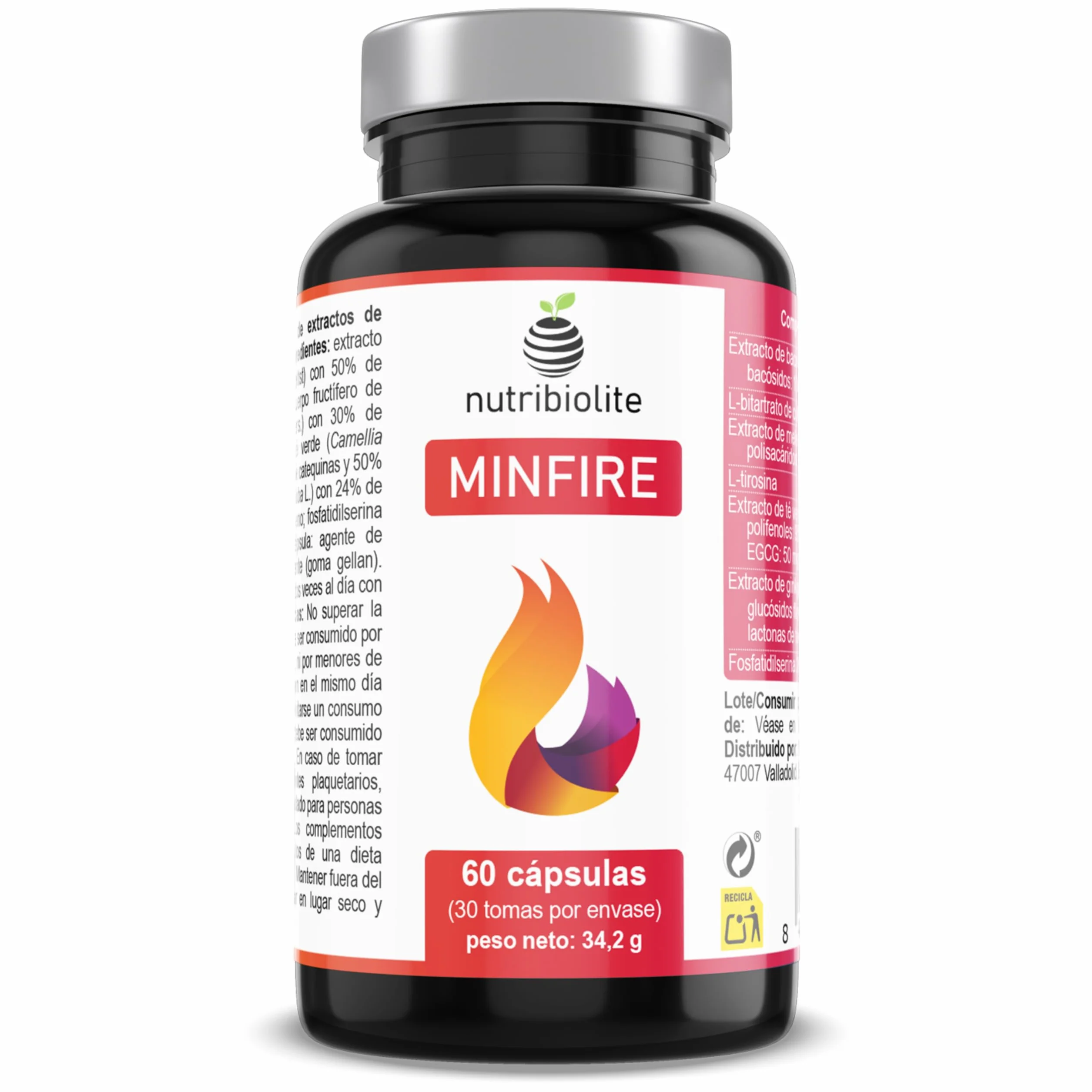 Nootropico naturale senza caffeina - Bacopa, Criniera di Leone, Colina, Ginkgo, Tè verde, Fosfatidilserina – Memoria, Concentrazione e Affaticamento Mentale - Senza additivi - Minfire Nutribiolite