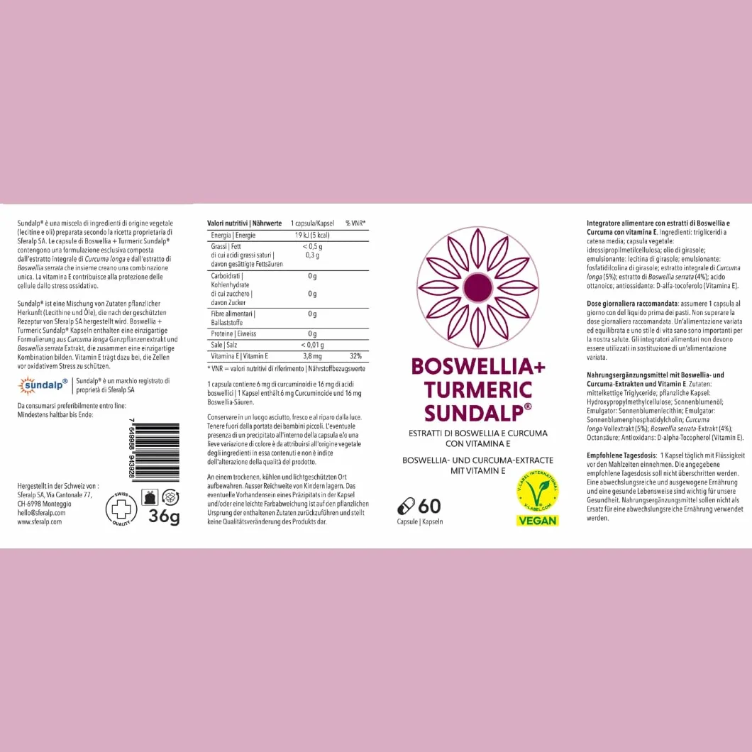 SUNDALP Boswellia + Turmeric Integratore Articolazioni e Dolori Muscolari 60 Capsule