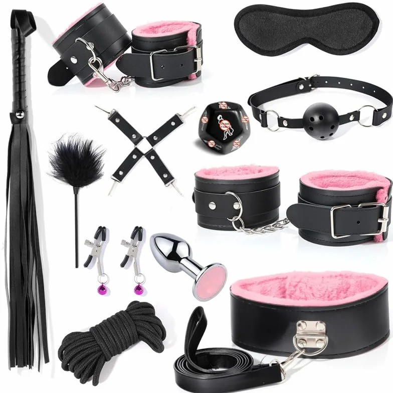 BDSM Bondage Multi Funzionale 12 Pezzi Set di Black Dade Liscia Pelle Regolabile Accessori Sportivi, Attrezzature di Allenamento di Resistenza, Regalo di Coppia - K + 1