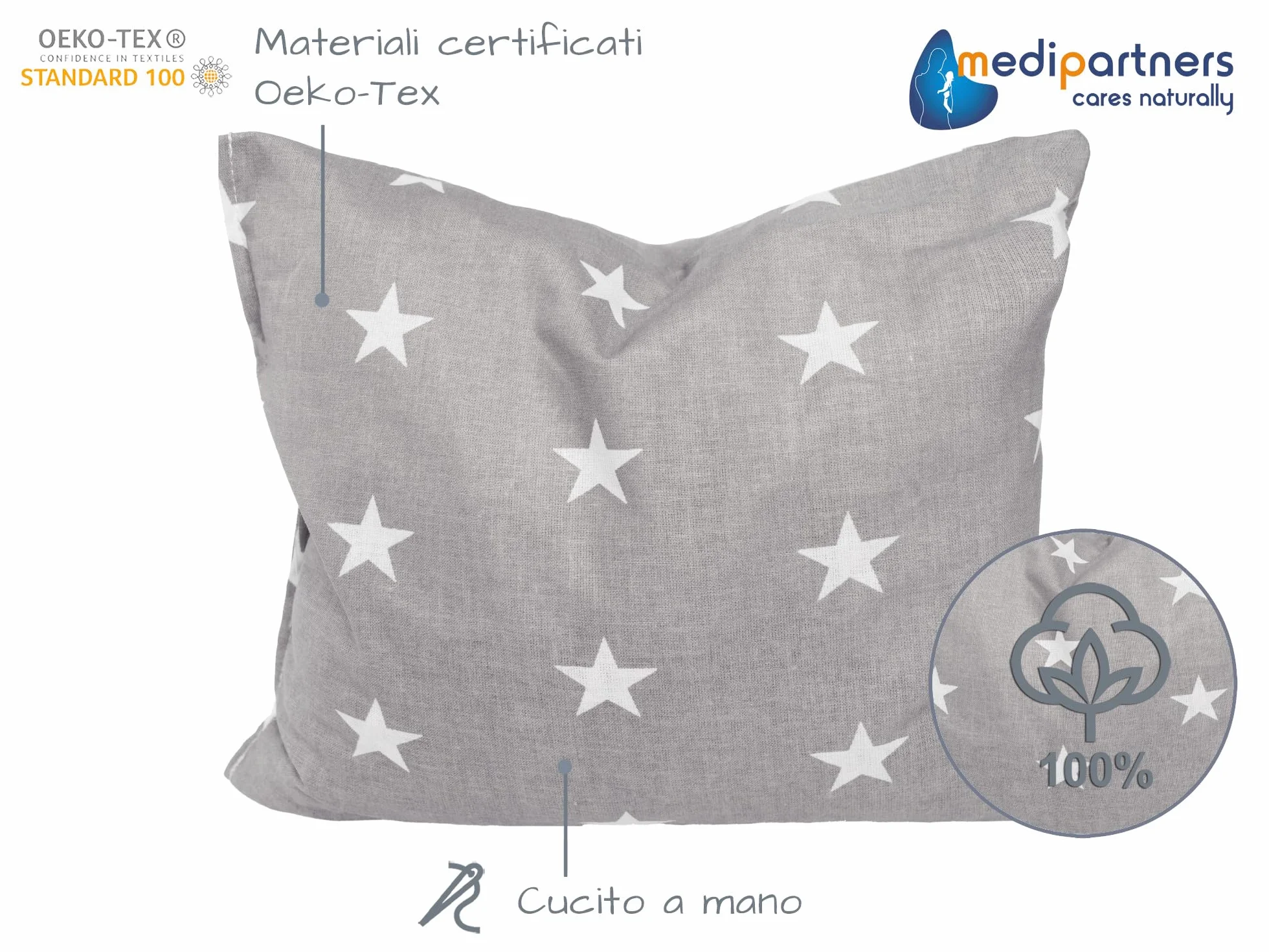 Medi Partners Cuscino termico microonde con noccioli di ciliegia 500g rettangolare 20x25cm 100% Cotone Riscaldante Cervicale