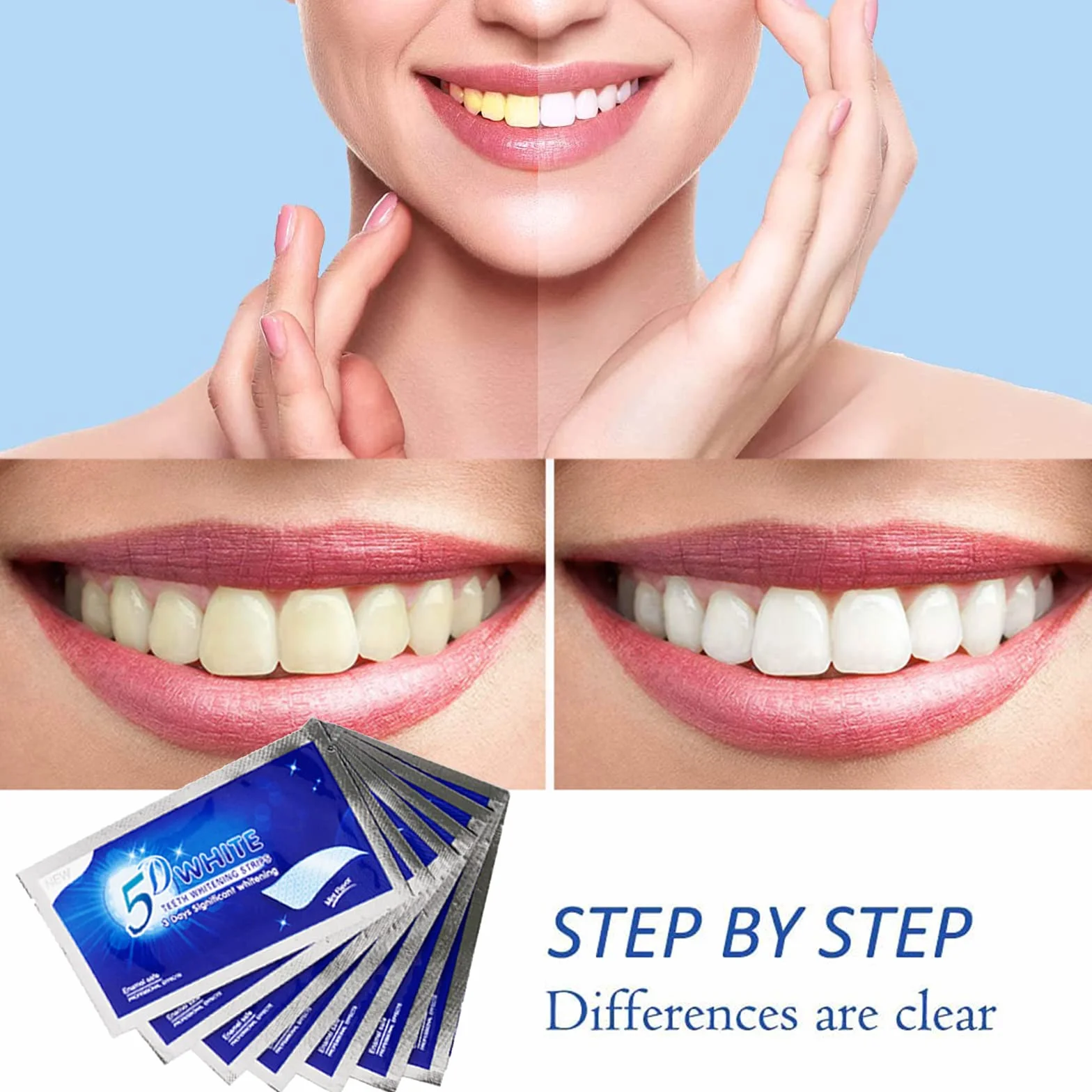 Sbiancante per Denti, 56 Strisce Sbiancanti Denti, Riduce Sensibilità dei Denti e Rimuove Macchie Dental