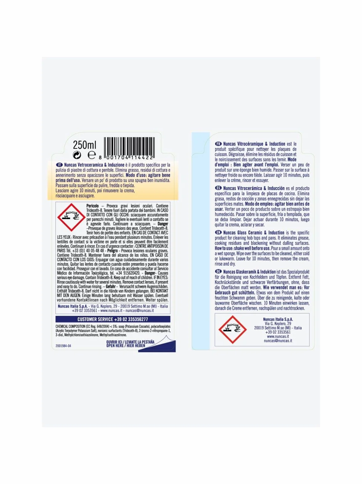Nuncas Cura Elettrodomestici Detergente Vetroceramica e Induzione 250ml