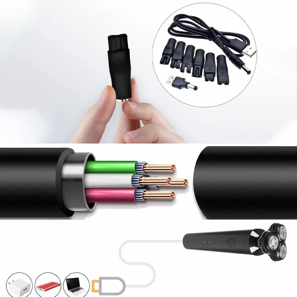 Caricabatterie USB Cavo universale con 6 adattatori spina per rasoio Kit caricatore