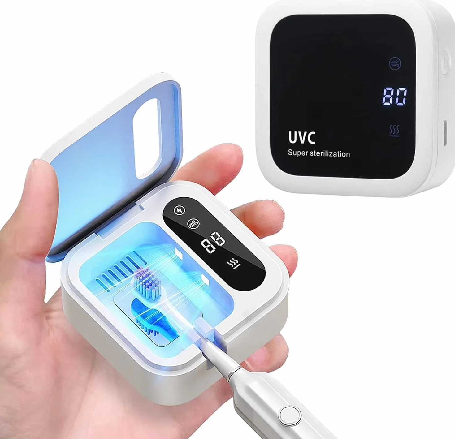 Sterilizzatore Spazzolini Da Denti Uv Disinfettante Per Spazzolini A Basso Rumore, Sterilizzatore Per Spazzolini 1000mah Scatola Portatile Per Asciugatura E Disinfezione, Bianco