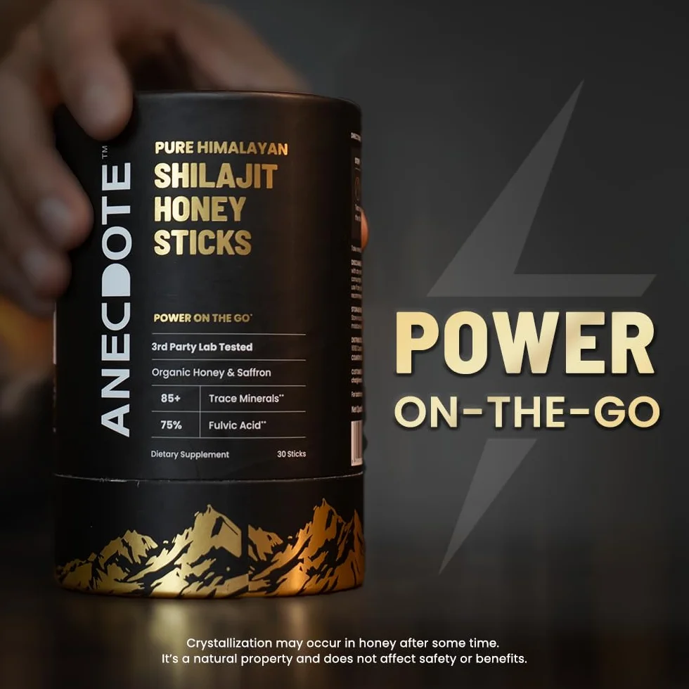 Anecdote Bastoncini di miele shilajit himalayano puro con miele e zafferano biologici | Aumenta la resistenza | Supporta l'immunità | 75% di acido fulvico, 85+ minerali traccia | Senza zucchero
