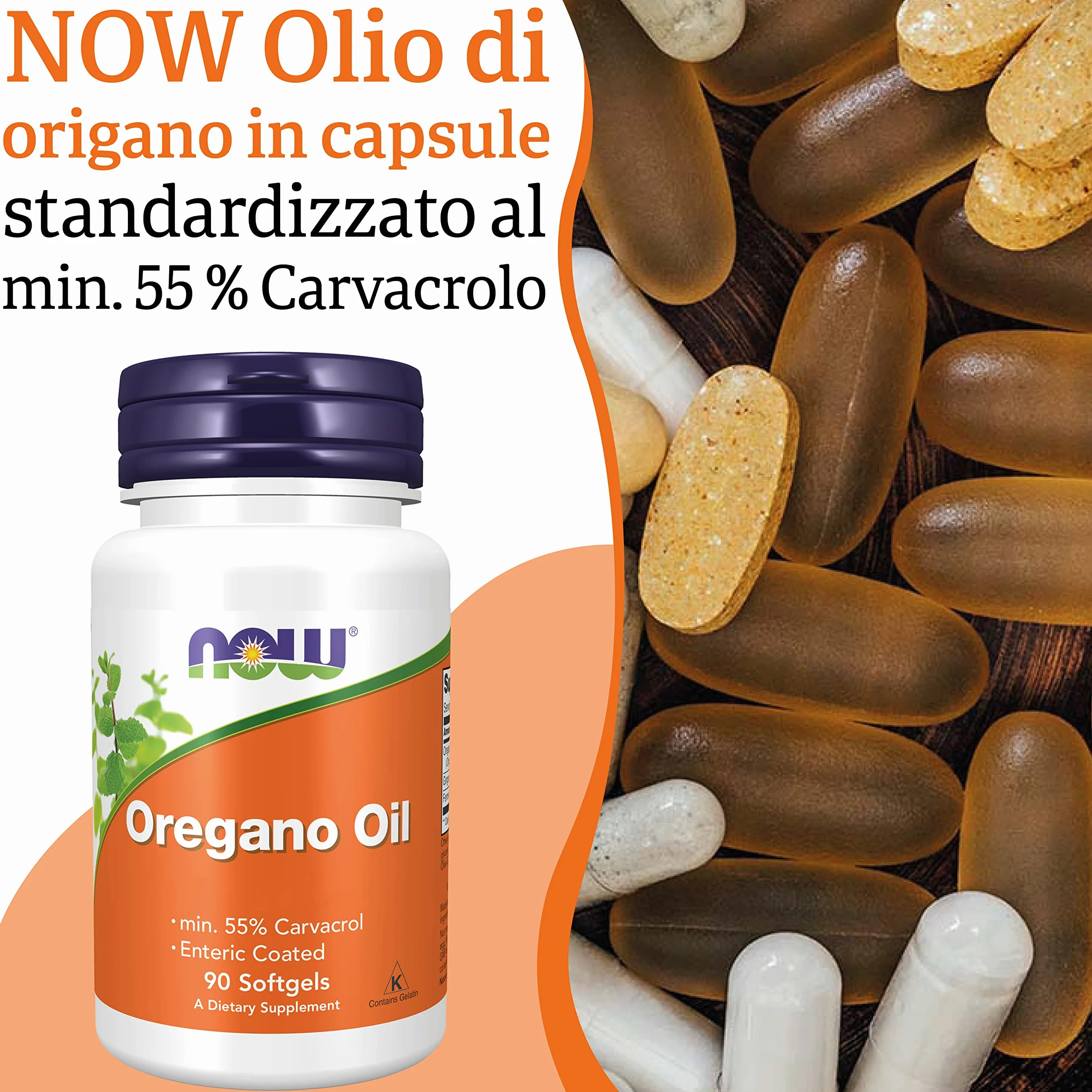 Now Foods Oregano Oil 90 Softgels, Testato in Laboratorio, Vegetale, Senza Glutine, non OGM