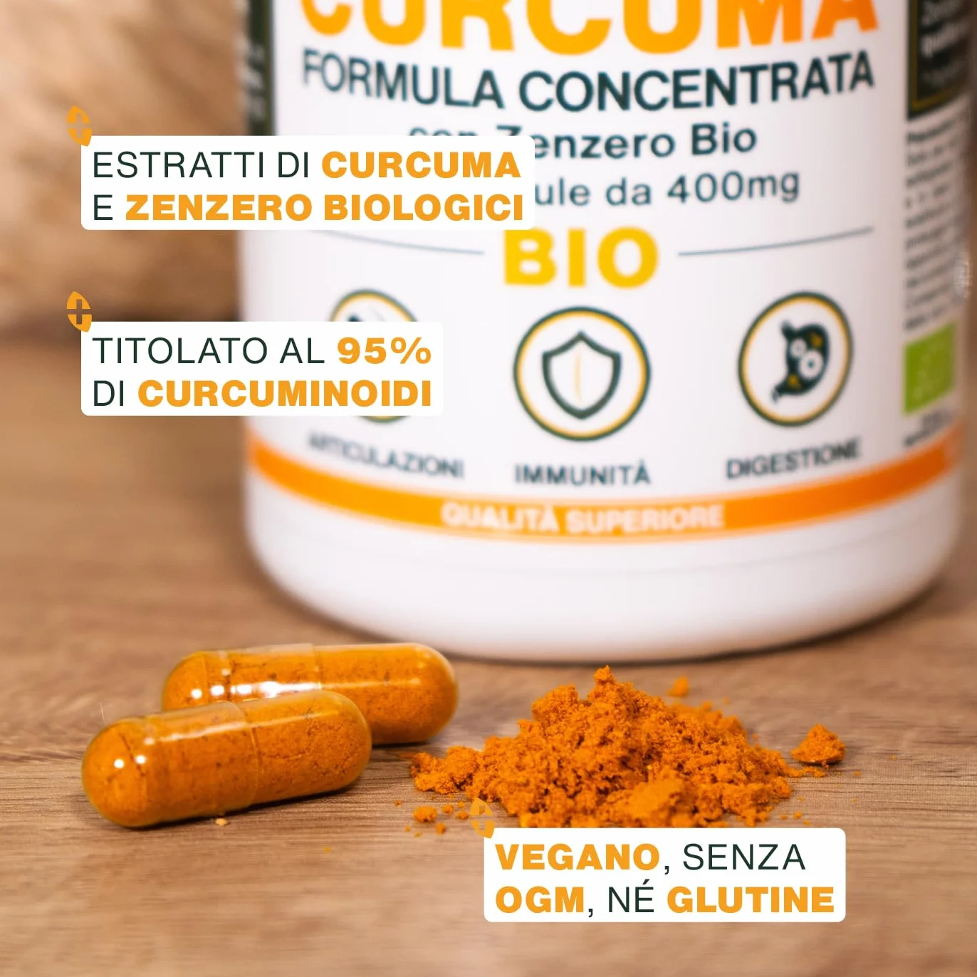 Curcuma BIO con Zenzero 95% curcuminoidi 120 capsule Alta concentrazione
