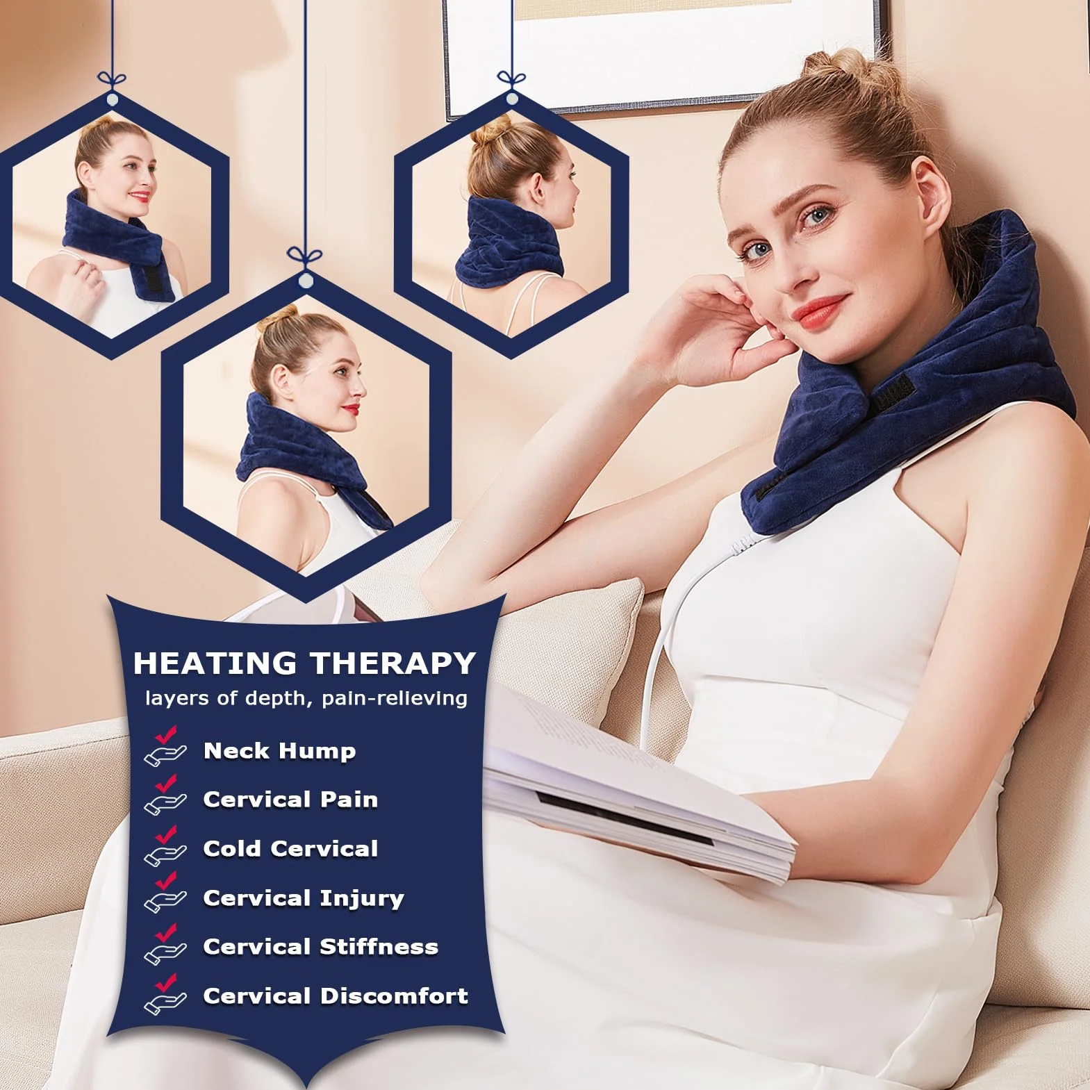 JOBYNA Termoforo Cervicale Elettrico, Termoterapia Scaldacollo Cuscino Cervicale Termico per Alleviare il Dolore, 5 secondi Riscaldamento Rapido, 30-70℃ e 10-90 minuti Regolabile