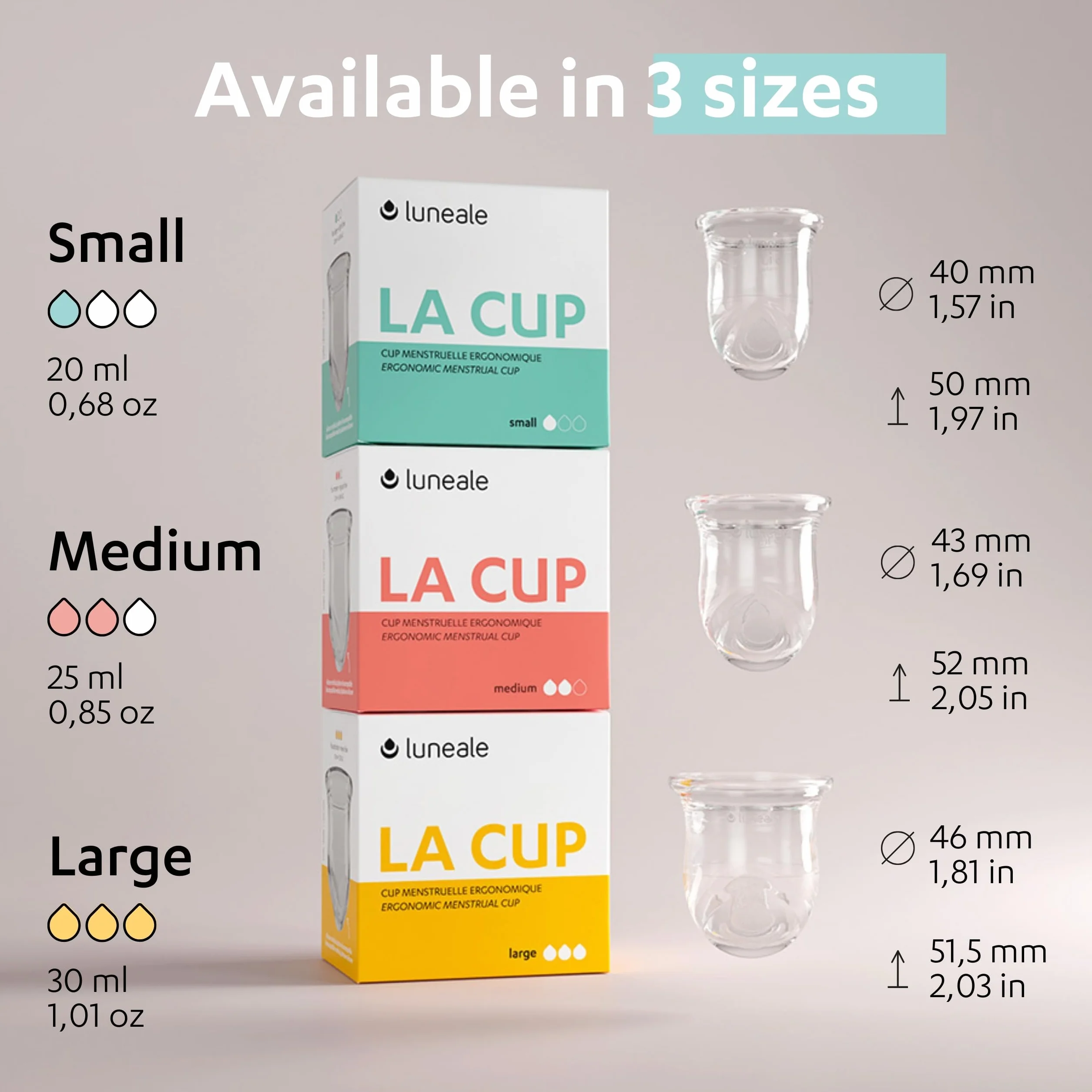 La Cup Luneale - coppetta mestruale - design ergonomico esclusivo creato con ostetriche - fabbricazione francese - 100% silicone medico al platino (S - Flusso leggero/medio)
