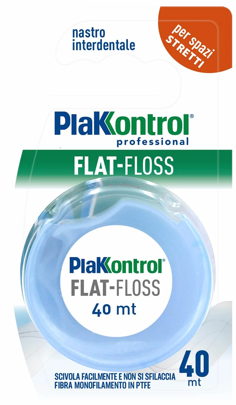 Plakkontrol® Flat-Floss, Filo Interdentale Leggermente Cerato, Nastro in PTFE, 40 m, 22 g
