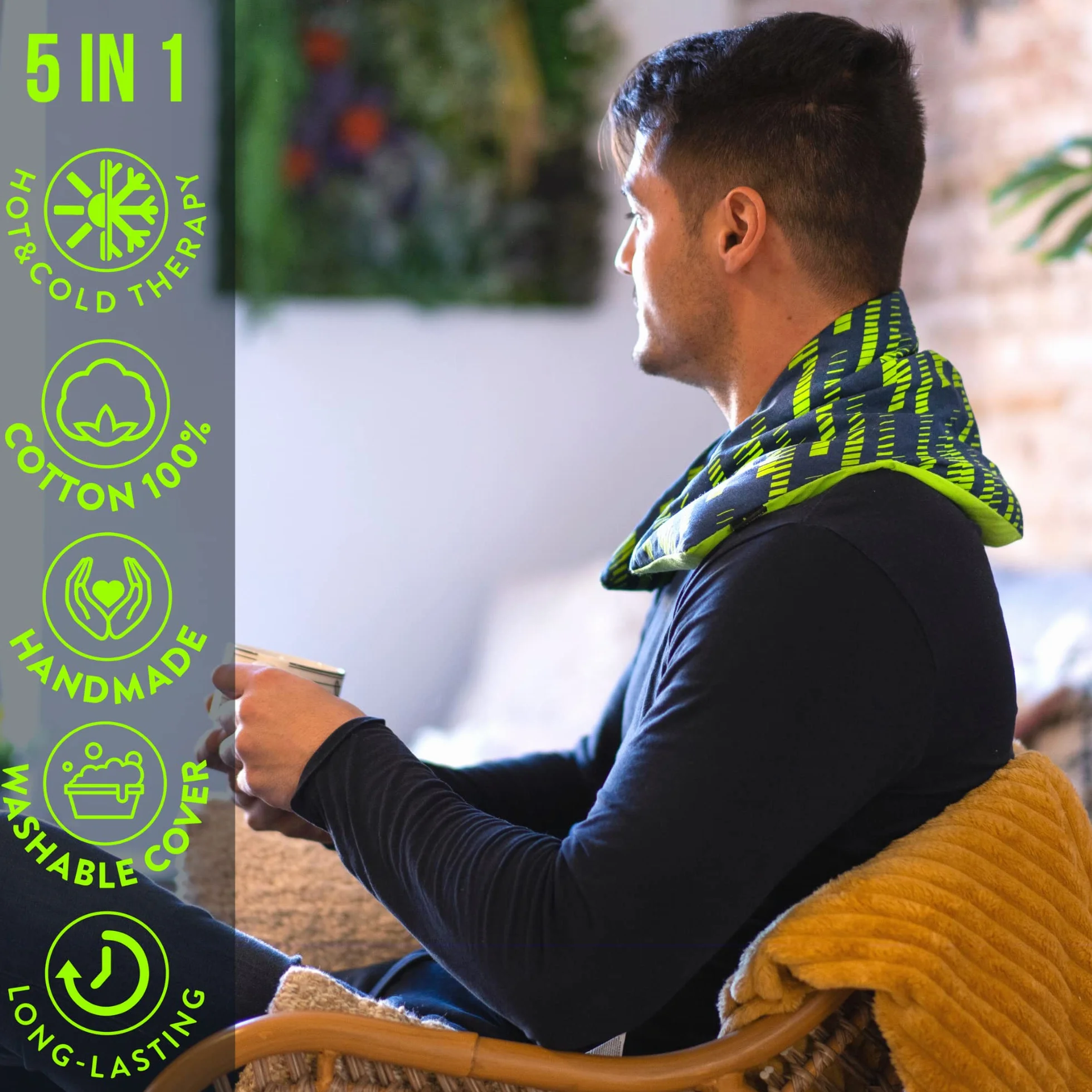 Cuscino Termico Semi Cervicale - Cuscino per Microonde Riscaldante per Collo (60x22 cm) - Scaldacollo per la Nuca e Spalle con Federa Esterna Lavabile in Cotone 100% e Fiori di Lavanda