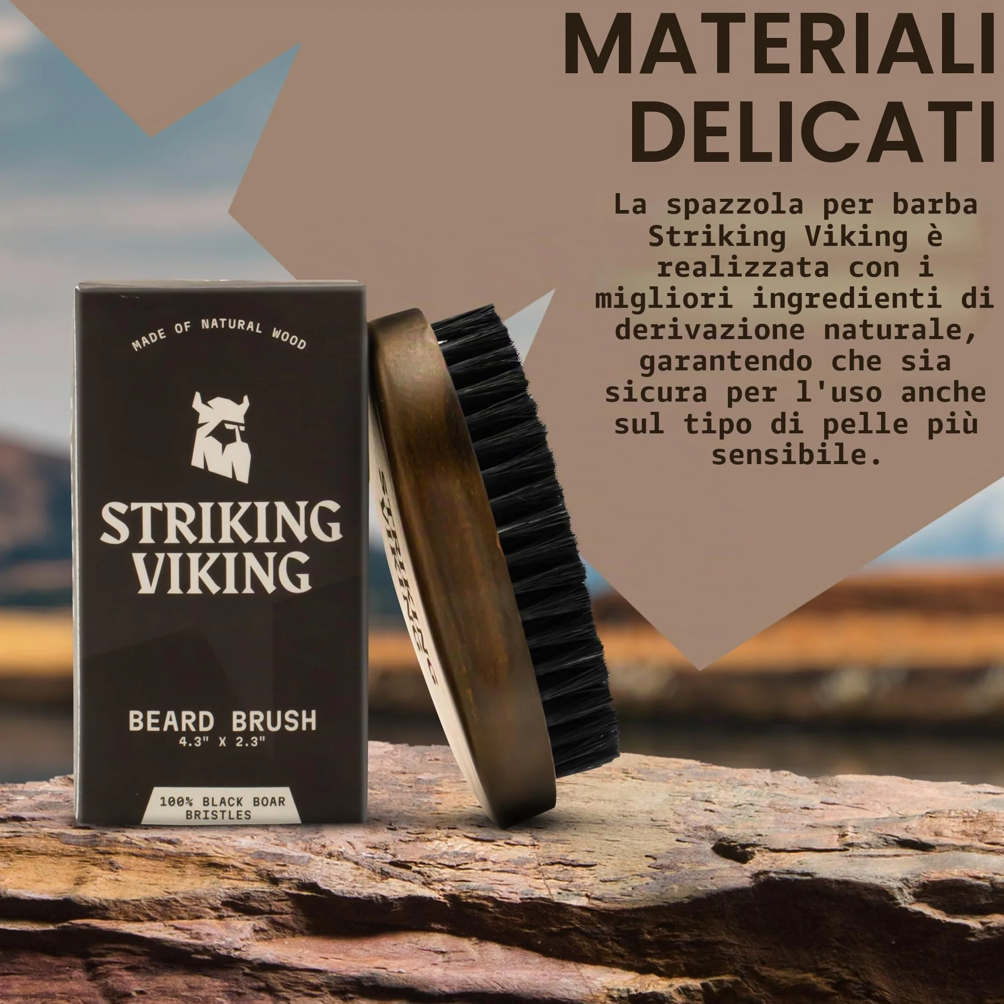 Striking Vikings Spazzola da barba in setola di cinghiale per uomo - Spazzola da barba dal design ergonomico da 4,2" in legno di spiaggia di origine naturale