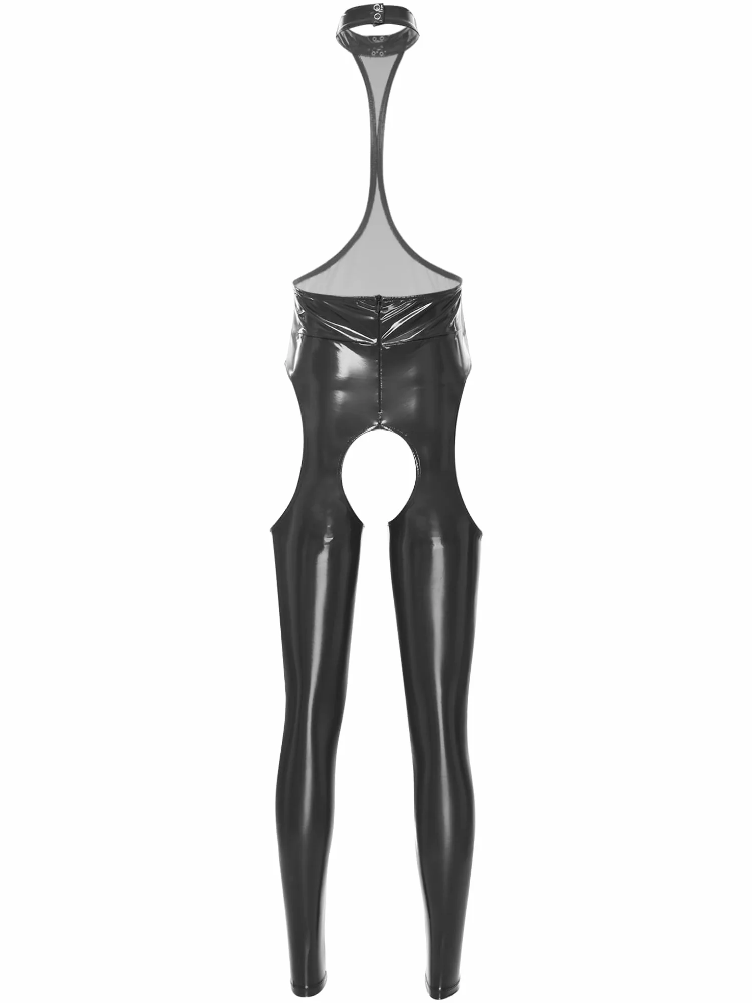 Hansber Corpo In Pelle Nera Donna Seno Aperto Catsuit Senza Maniche Tuta Passo Aperto Jumpsuit In Lattice Body Intero Abbigliamento Per Pole Dance