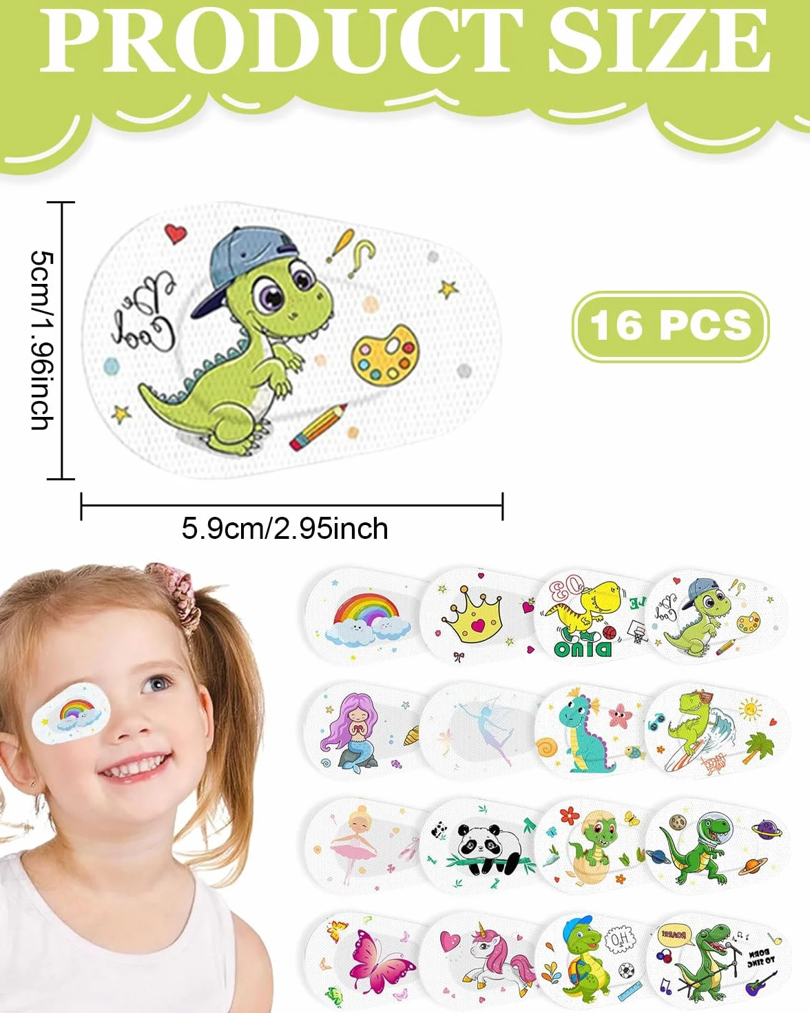 Bende Adesive per Occhi in Cotone per Bambini 16 Pezzi