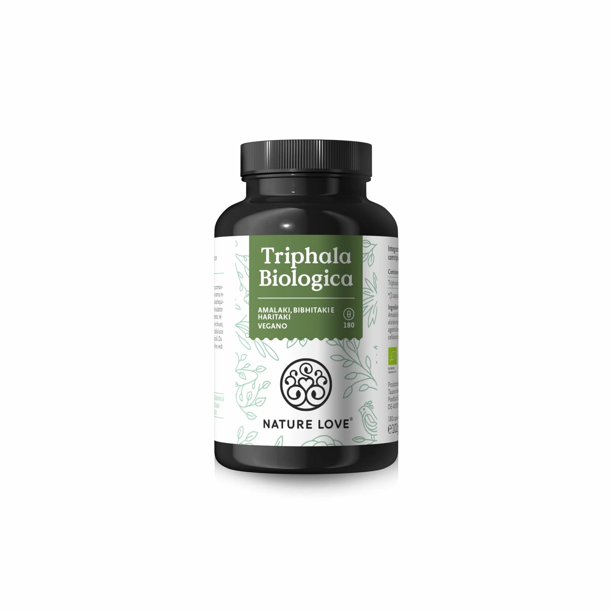 NATURE LOVE® Triphala Organic - Alto Dosaggio con 500 mg per Capsula - 180 Capsule - Materia Prima di Qualità dall'India - Testata in Laboratorio e Certificata Biologica, Prodotta in Germania