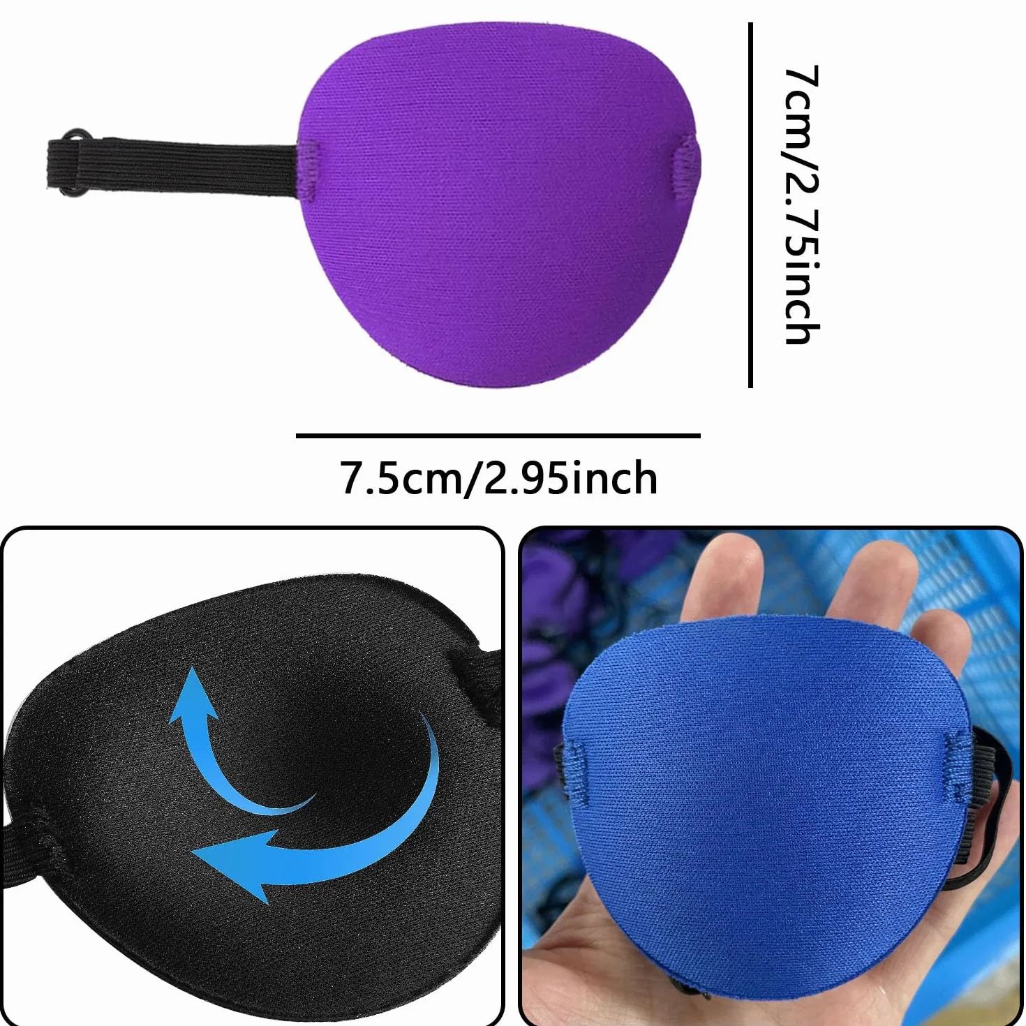 Bende Occhi Pirati 3D Regolabili per Ambliopia Strabismo Adulti Bambini 4 Pezzi