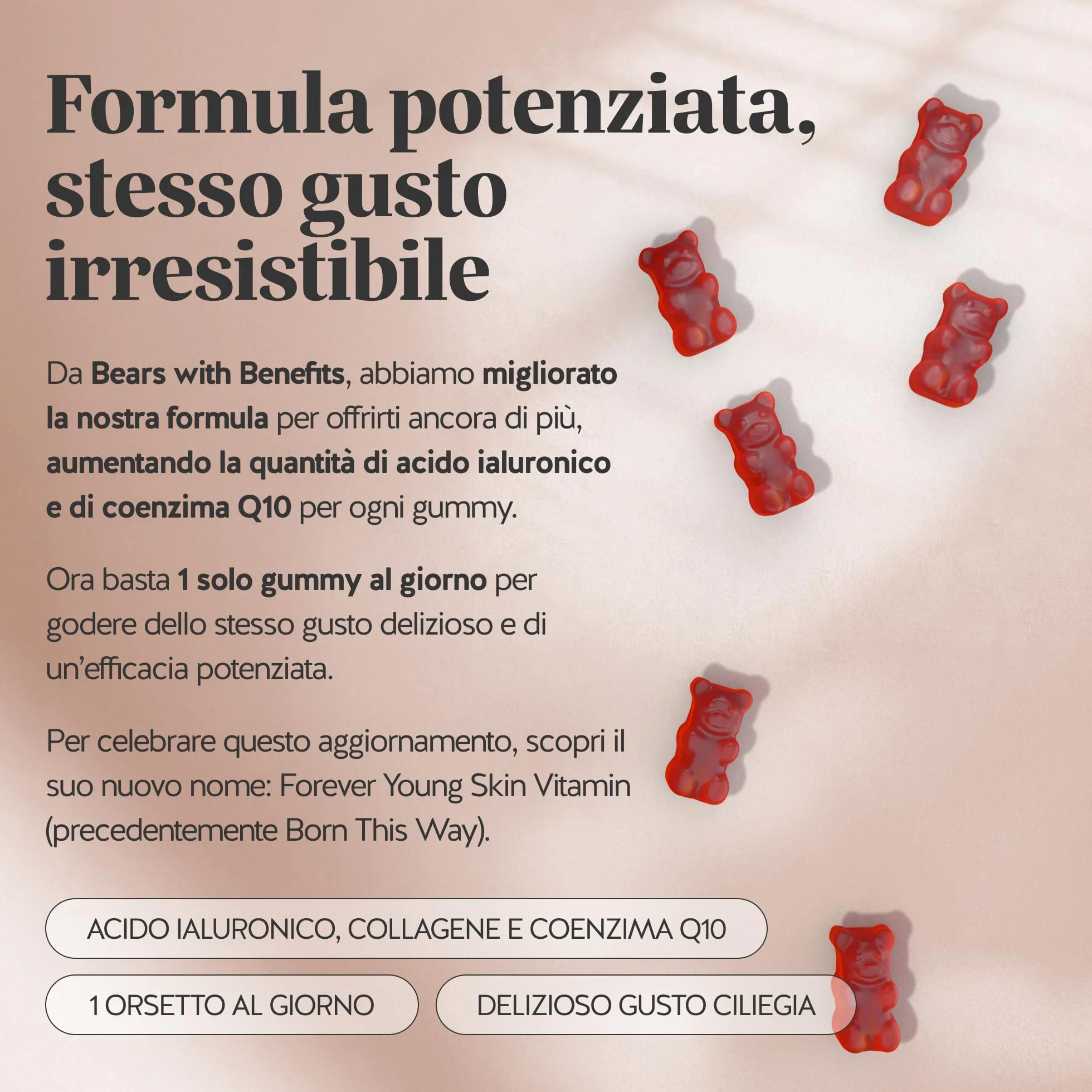 Bears with Benefits Forever Young Skin Collagene Vitaminico Acido Ialuronico Gommose Anti-Age 30 pezzi