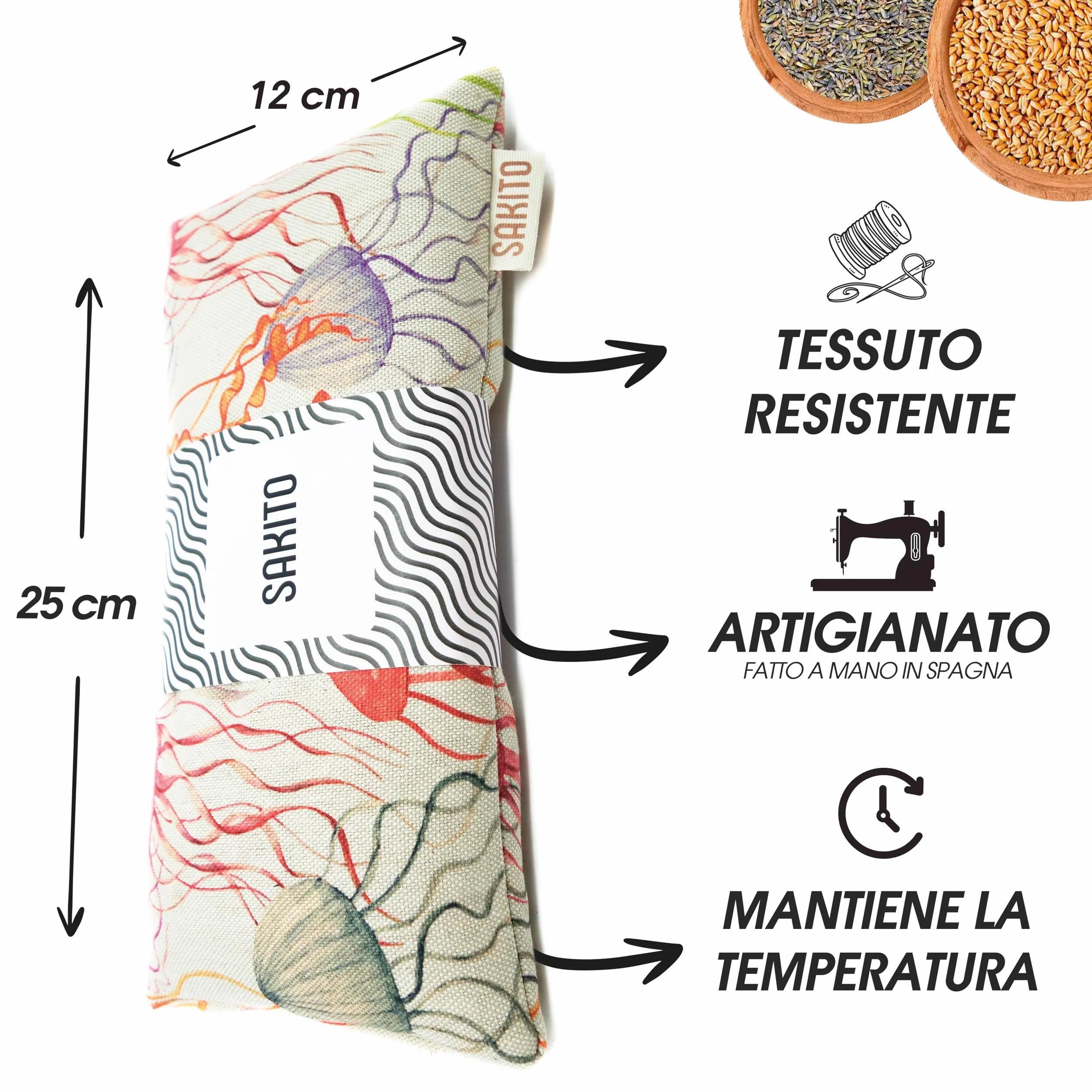 Cuscino Termico Microonde (25x12 cm) - Cuscino Riscaldabile Naturale per Dolori Mestruali - Utilizzo Caldo o Freddo - Elevata Ritenzione del Calore - Tessuto di Qualità - Profumo di Lavanda