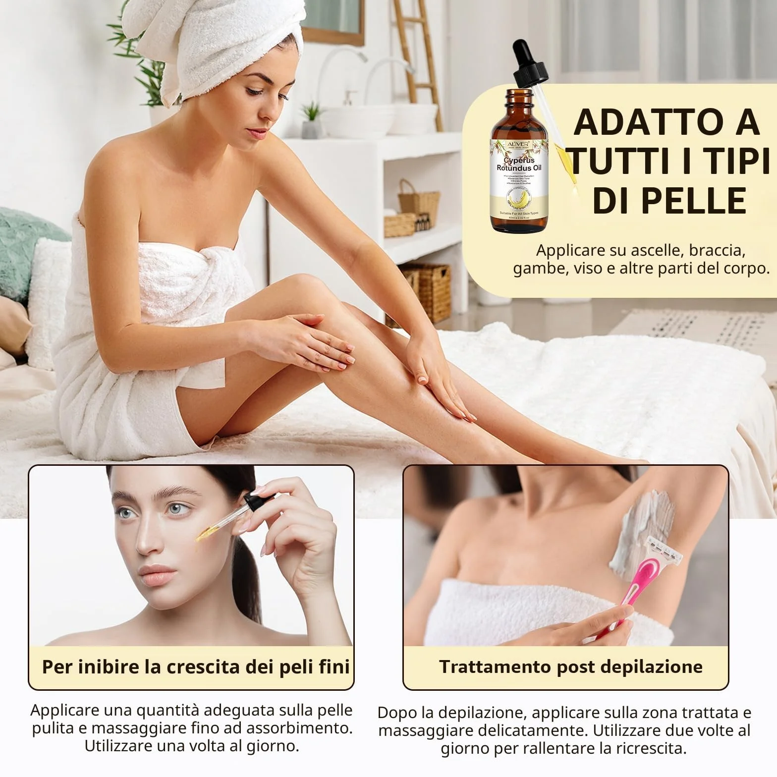Cyperus Rotundus Olio depilazione 100% puro naturale corpo viso riduce crescita peli barba restringe pori idrata