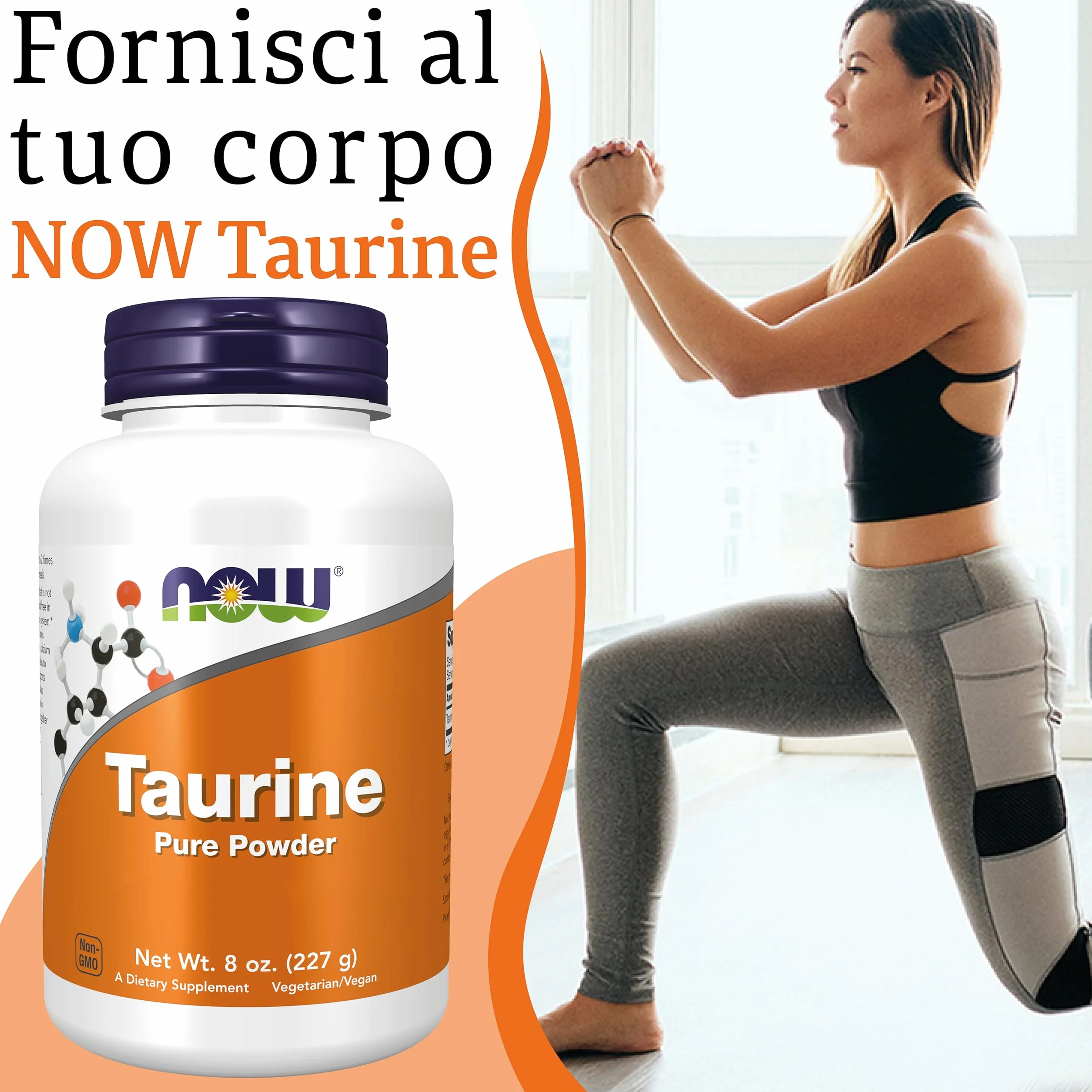 Now Foods, Taurine, Forma Libera, 227 g Polvere vegana, Testata in Laboratorio, Senza Soia, Senza Glutine, Non OGM, Vegetariana