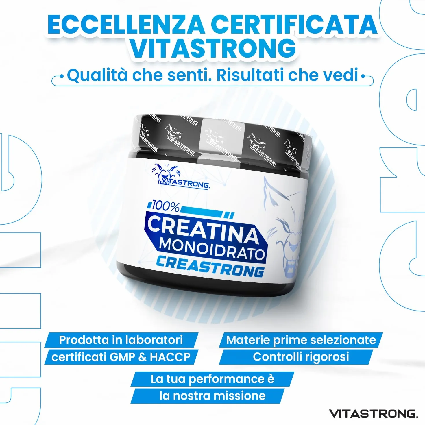 Creatina Monoidrata 3000mg CreaStrong Vegan Pura, Creatina in Polvere Senza Additivi 250g