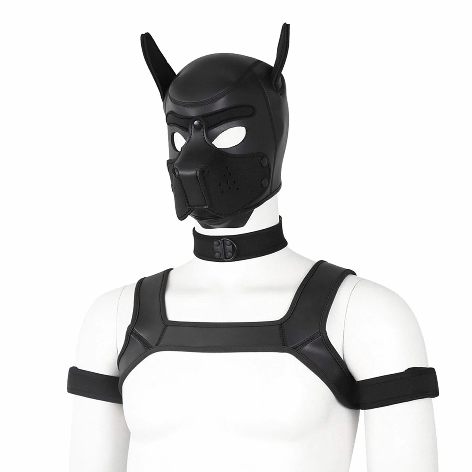 Maschera per cani in lattice morbido con orecchie per cosplay party nero X-Large