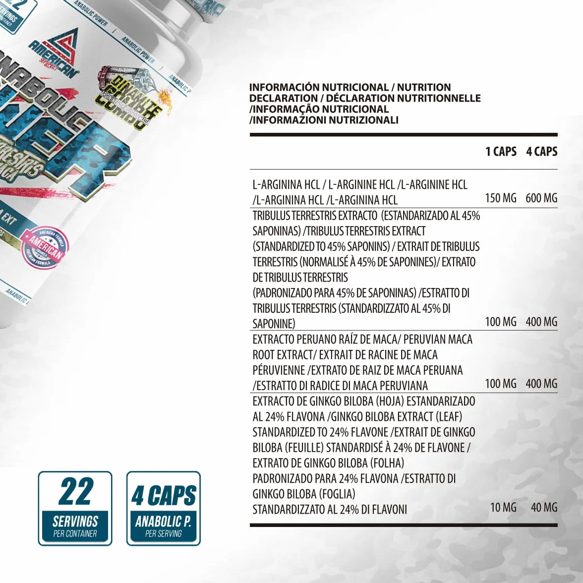 ANABOLIC POWER | Anabolizzanti Naturale | Gusto Neutro | Aiuta ad Aumentare la Tua Massa Muscolare | Arricchito con Ginkgo Biloba | 90 Capsule