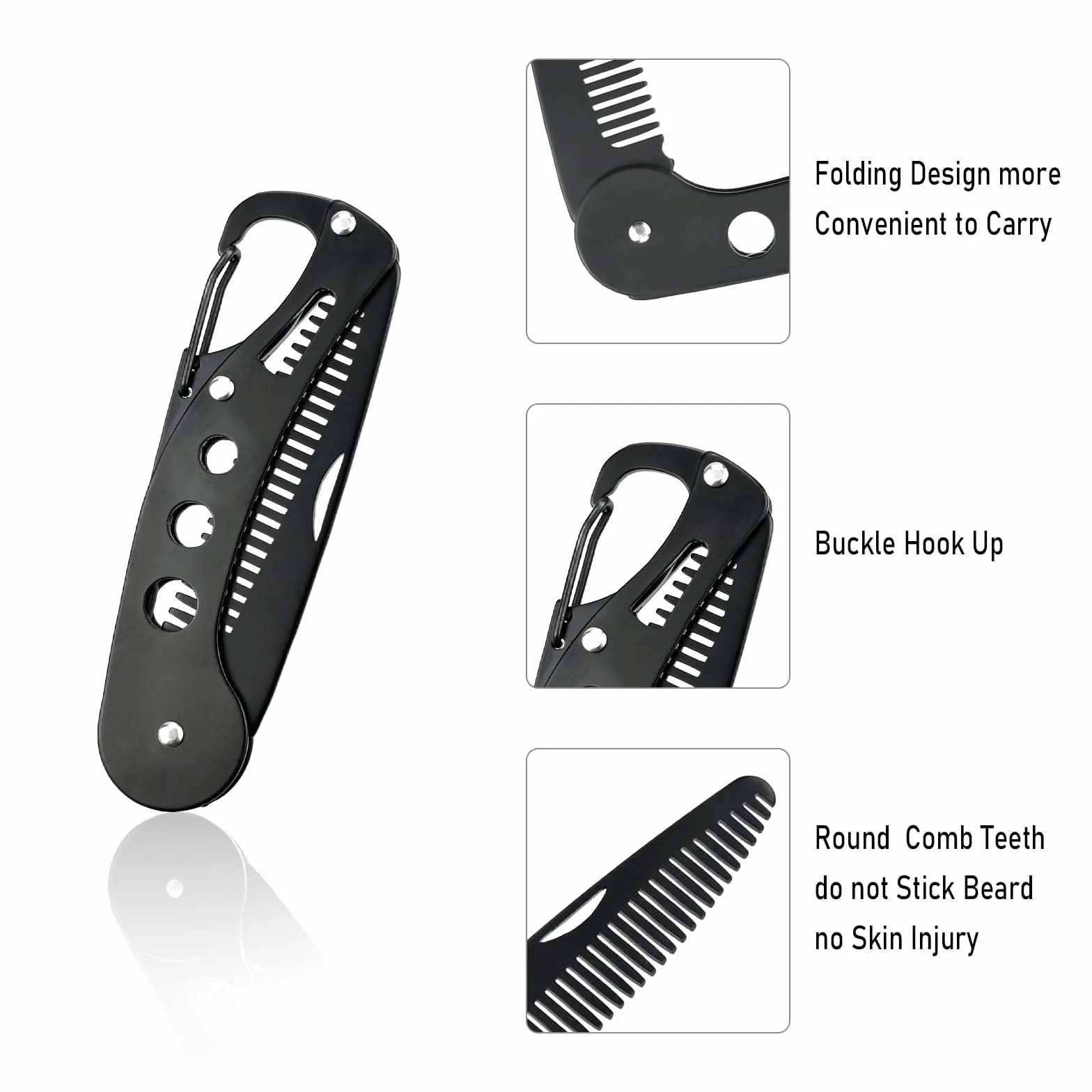 Pettine da barba pieghevole in acciaio inossidabile antistatico 9,5 cm