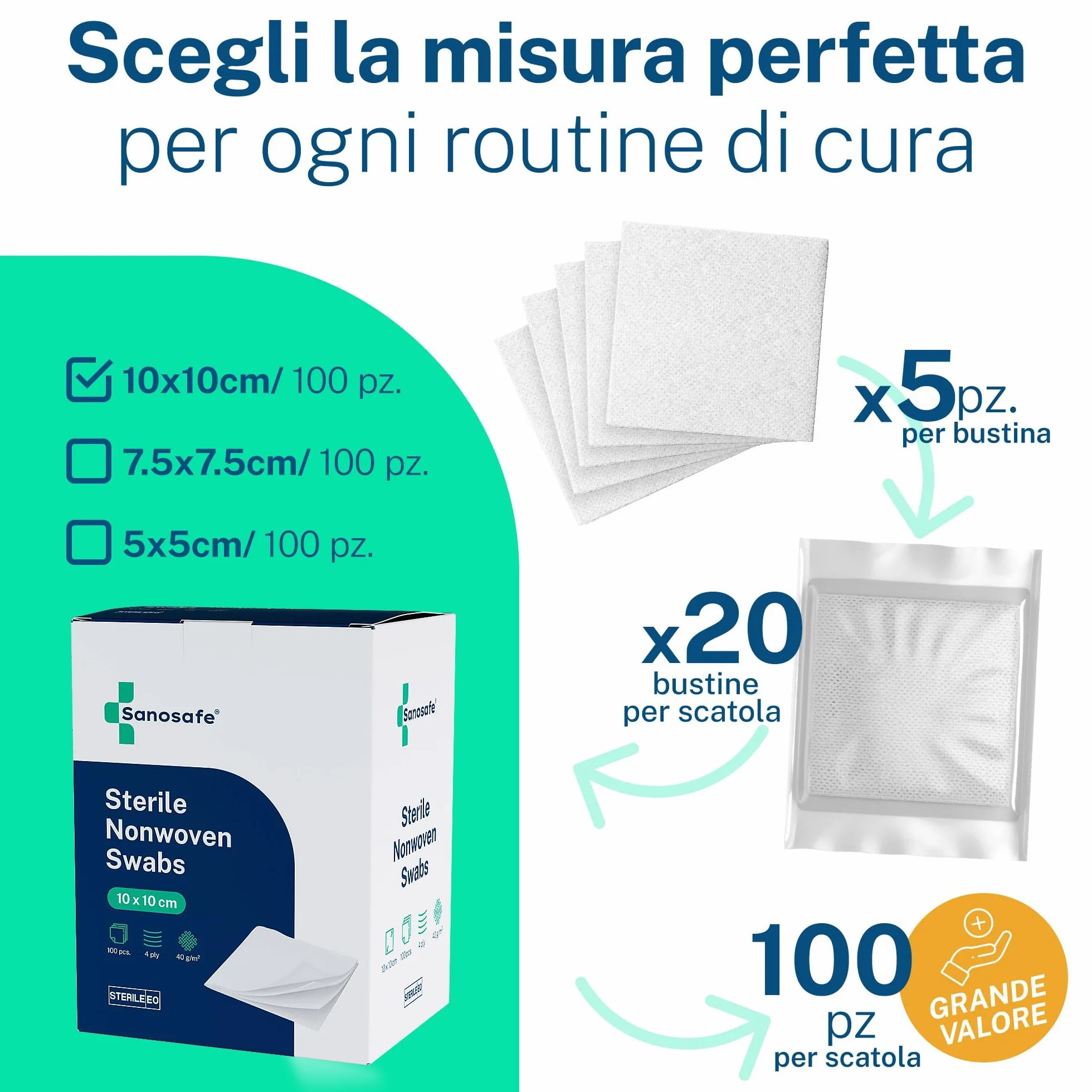 Garze Sterili 10x10 cm 100 pezzi - Garza in tessuto non tessuto per medicazione