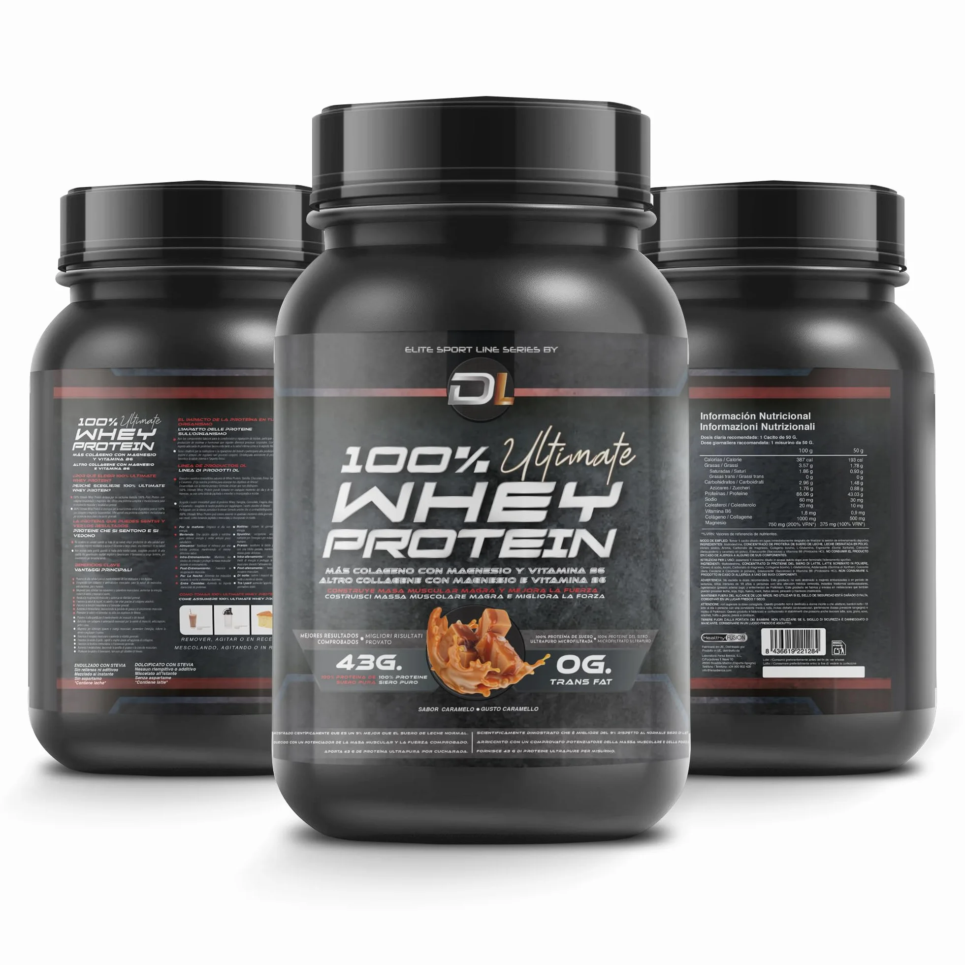 Whey Protein 1kg Caramello con Collagene, Magnesio e Amminoacidi