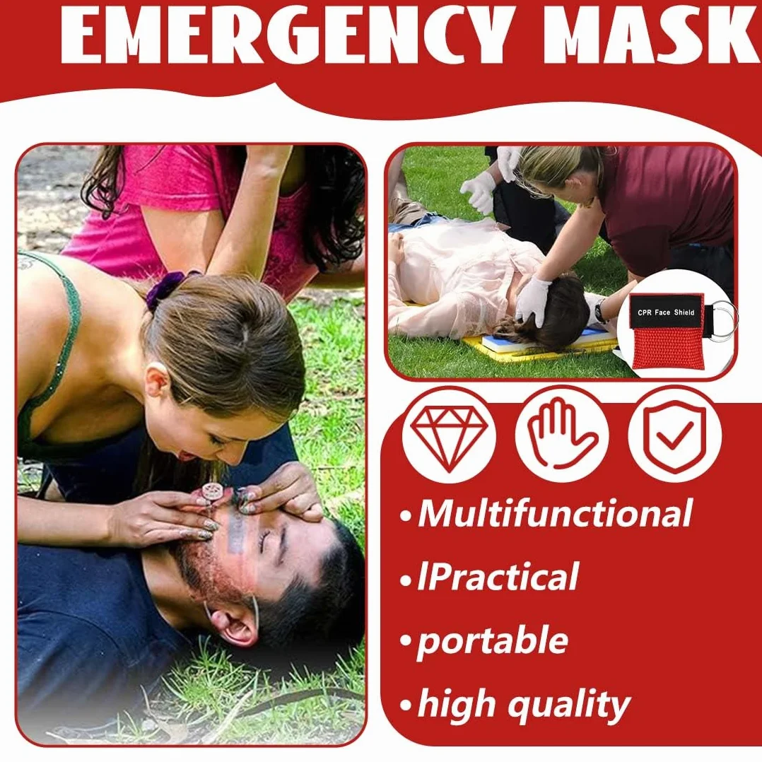 Pocket Mask 10 Pezzi Primo Soccorso Mascherina Respirazione Bocca A Bocca 5X5.5 Cm Rosso