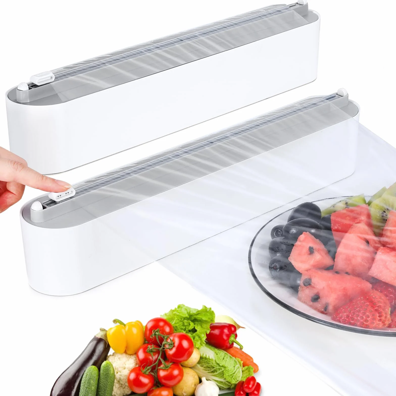 Housolution 2 Pezzi Porta Pellicola Magnetico da Cucina, Porta Pellicola e Alluminio con Taglierina, Taglia Pellicola da Cucina, Dispenser Pellicola e Alluminio, Compatibile con Rotoli Larghi 30cm