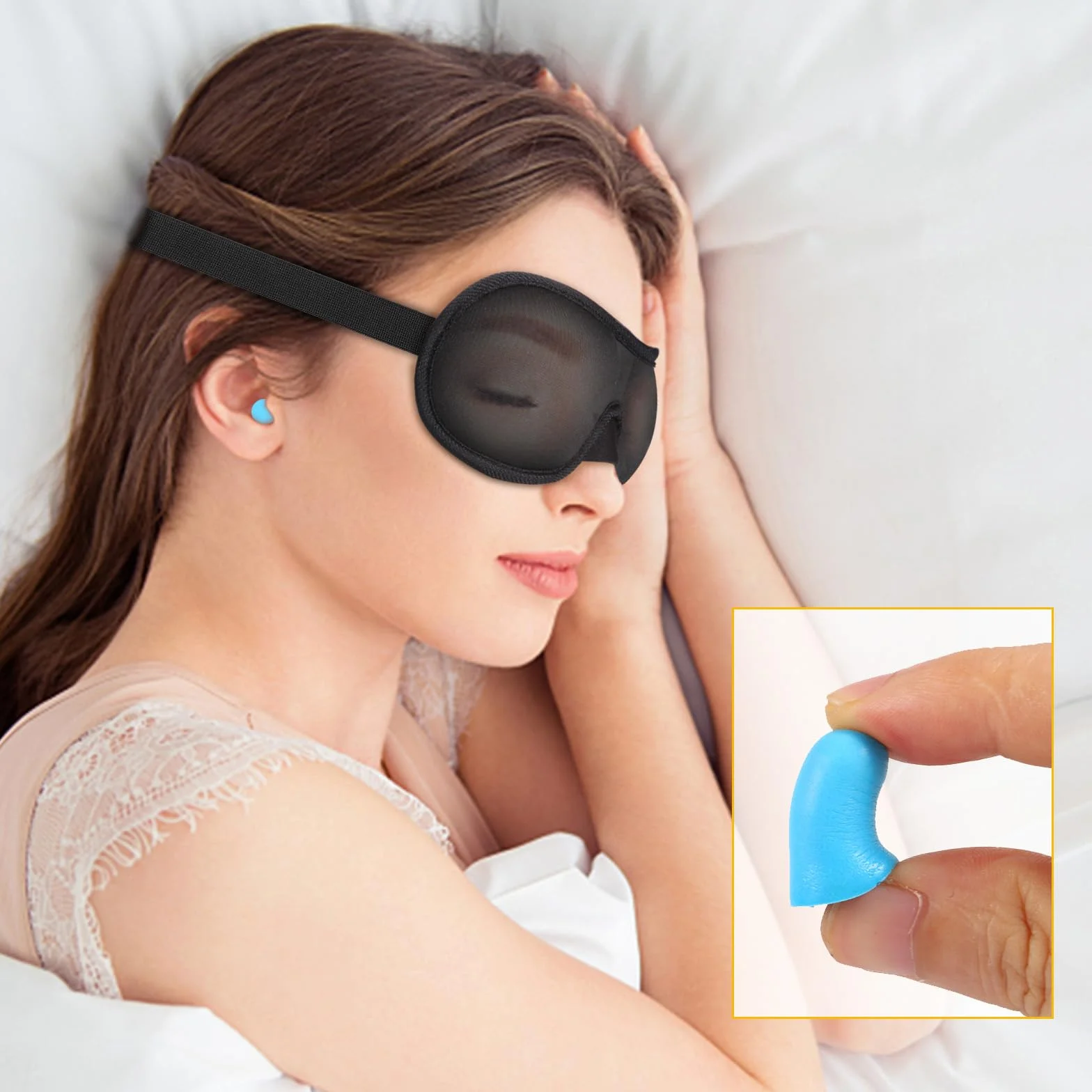 Brencco Mascherina per Dormire, 2 Paia Tappi Orecchie per Dormire, Mascherina per Occhi per Donne e Uomini, Maschera da Viaggio 3D Anti-luce, Ultra Morbida e Confortevole, Nero